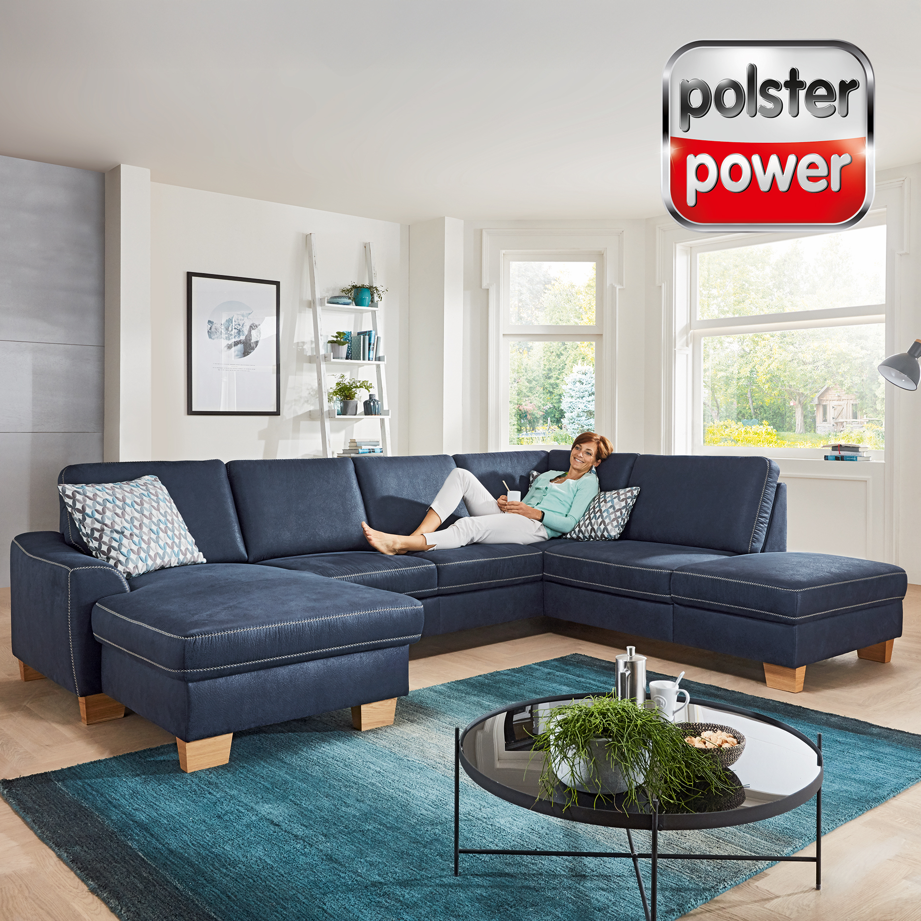 polsterpower Wohnlandschaft - denim - Basismodell - Canapé links