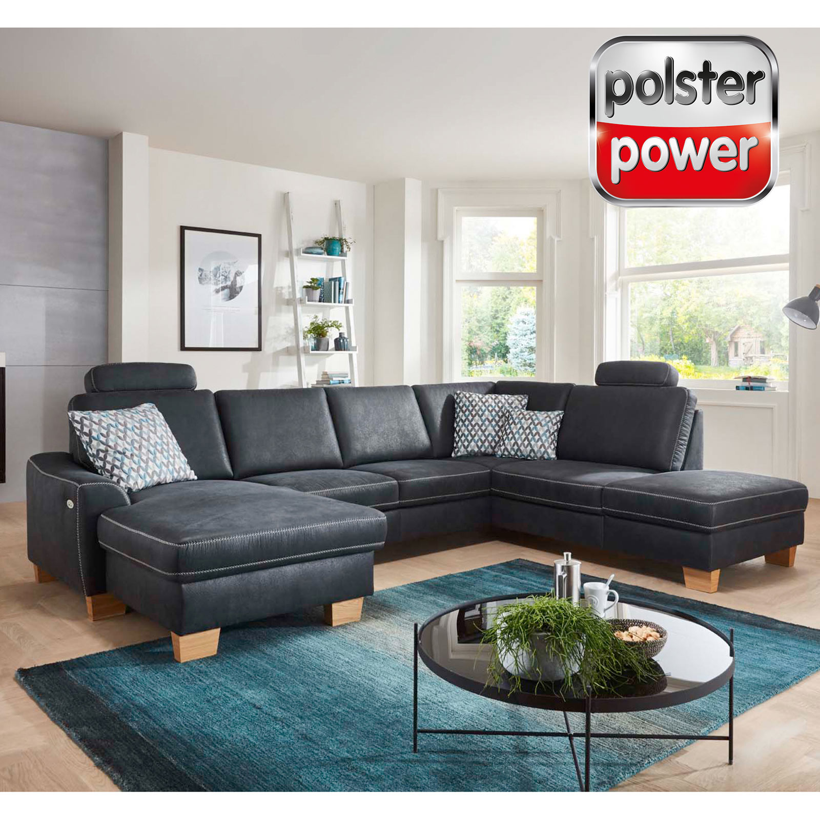 polsterpower Wohnlandschaft - denim - Microfaser - mit Funktionen - Canapé links