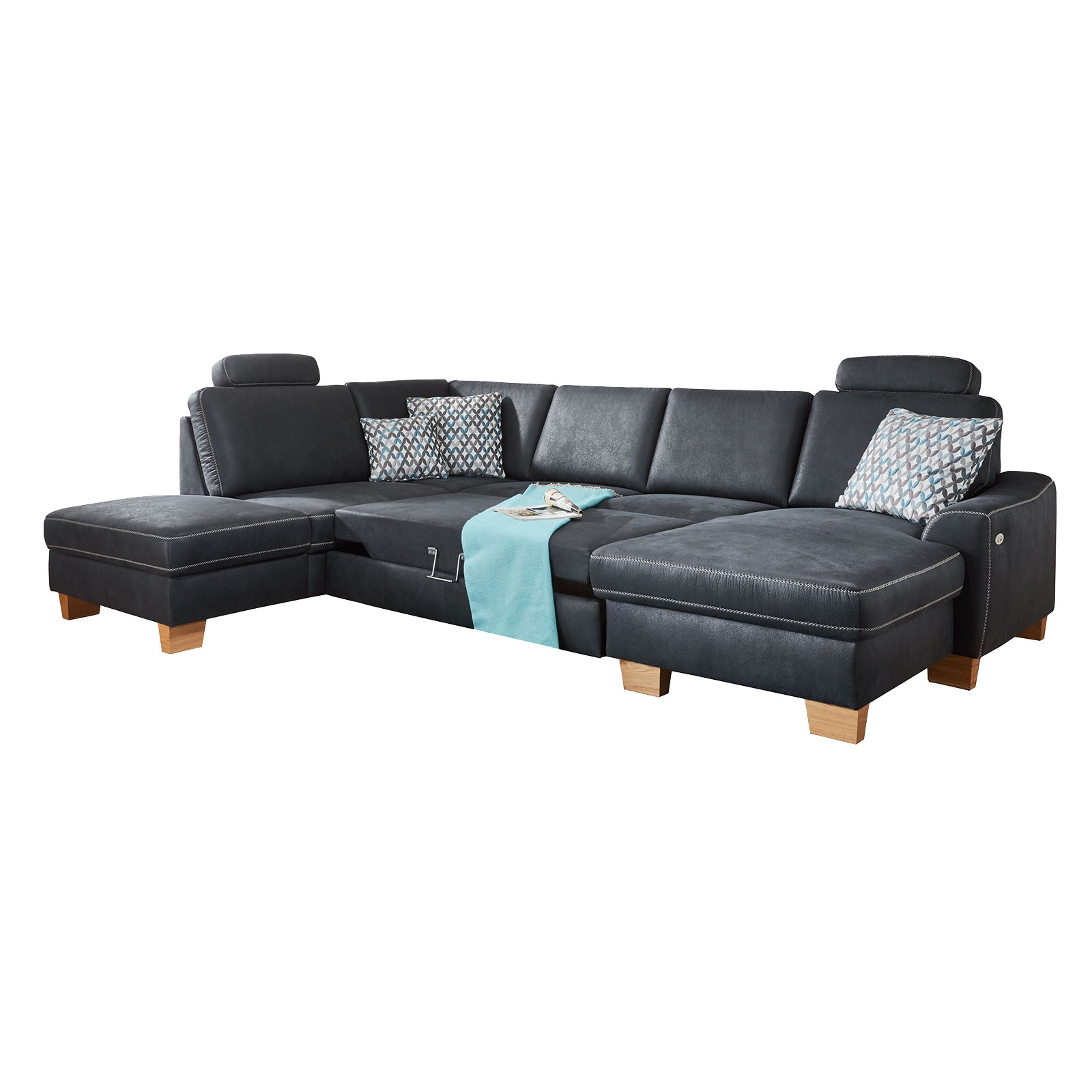 polsterpower Wohnlandschaft - denim - Microfaser - mit Funktionen - Canapé rechts