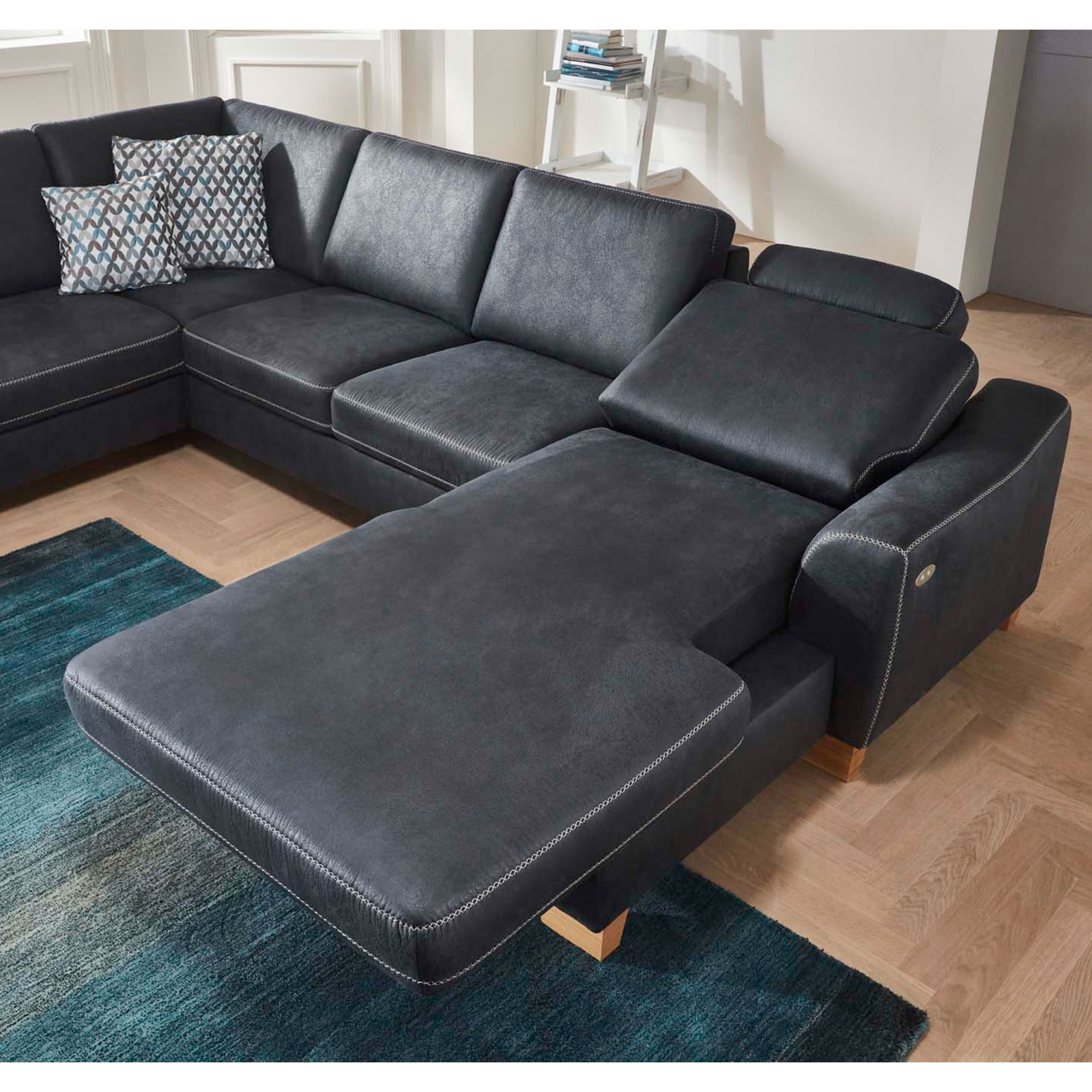 polsterpower Wohnlandschaft - denim - Microfaser - mit Funktionen - Canapé rechts