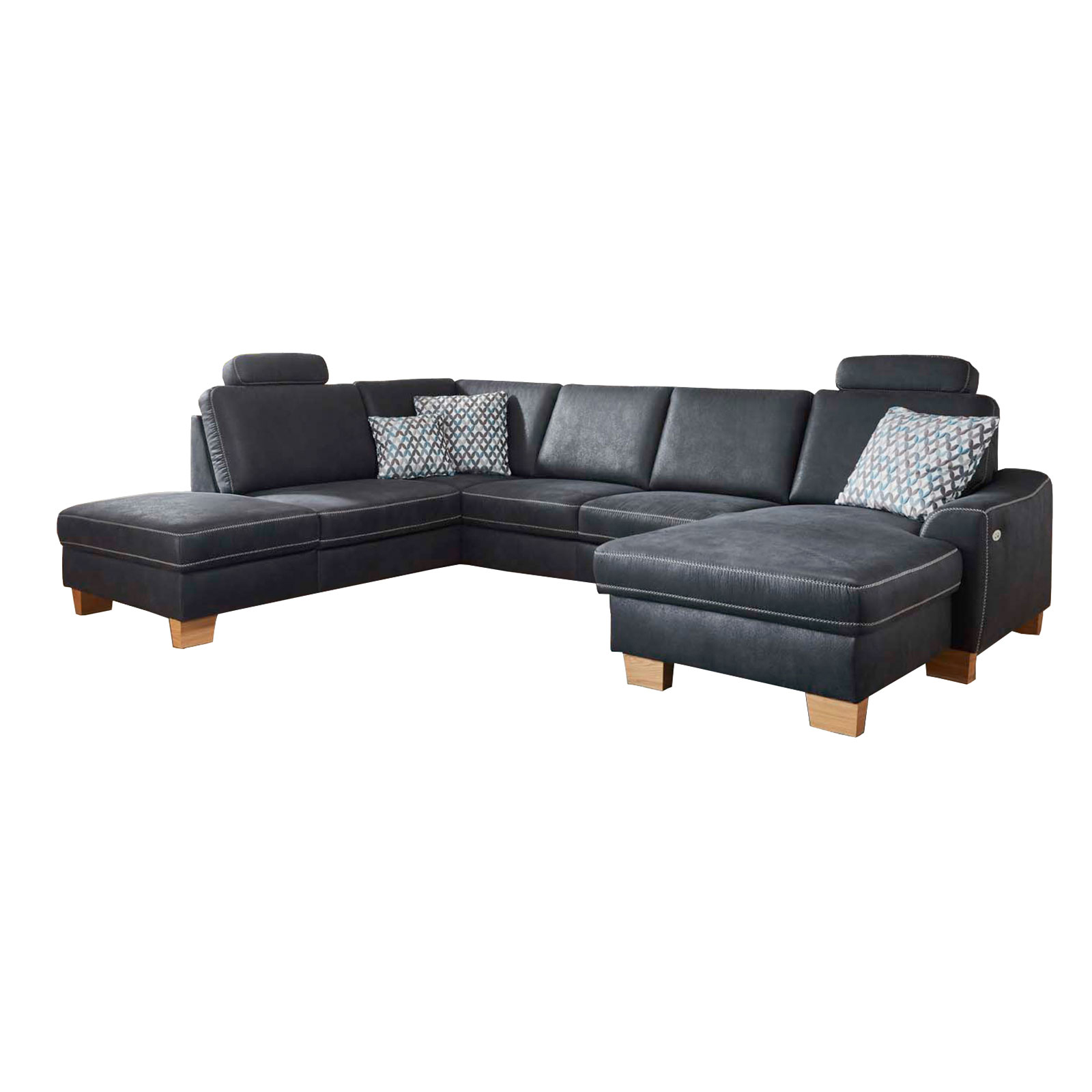 polsterpower Wohnlandschaft - denim - Microfaser - mit Funktionen - Canapé rechts