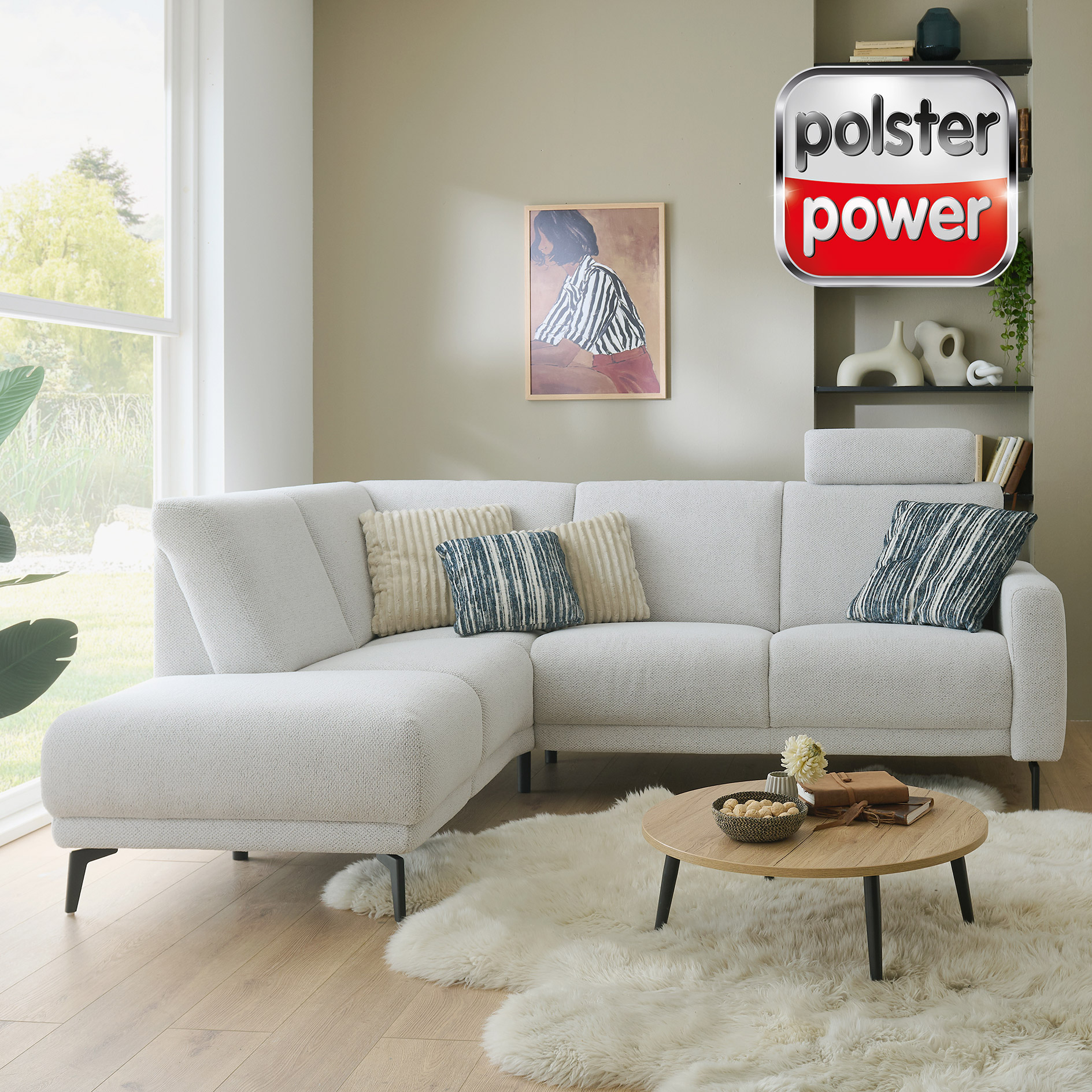 polsterpower Wohnlandschaft - ecru - Anstellhocker links - Vorziehfunktion