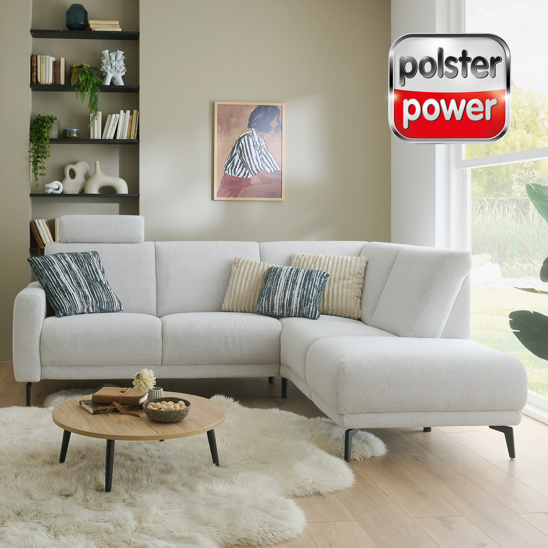 polsterpower Wohnlandschaft - ecru - Anstellhocker rechts - Vorziehfunktion