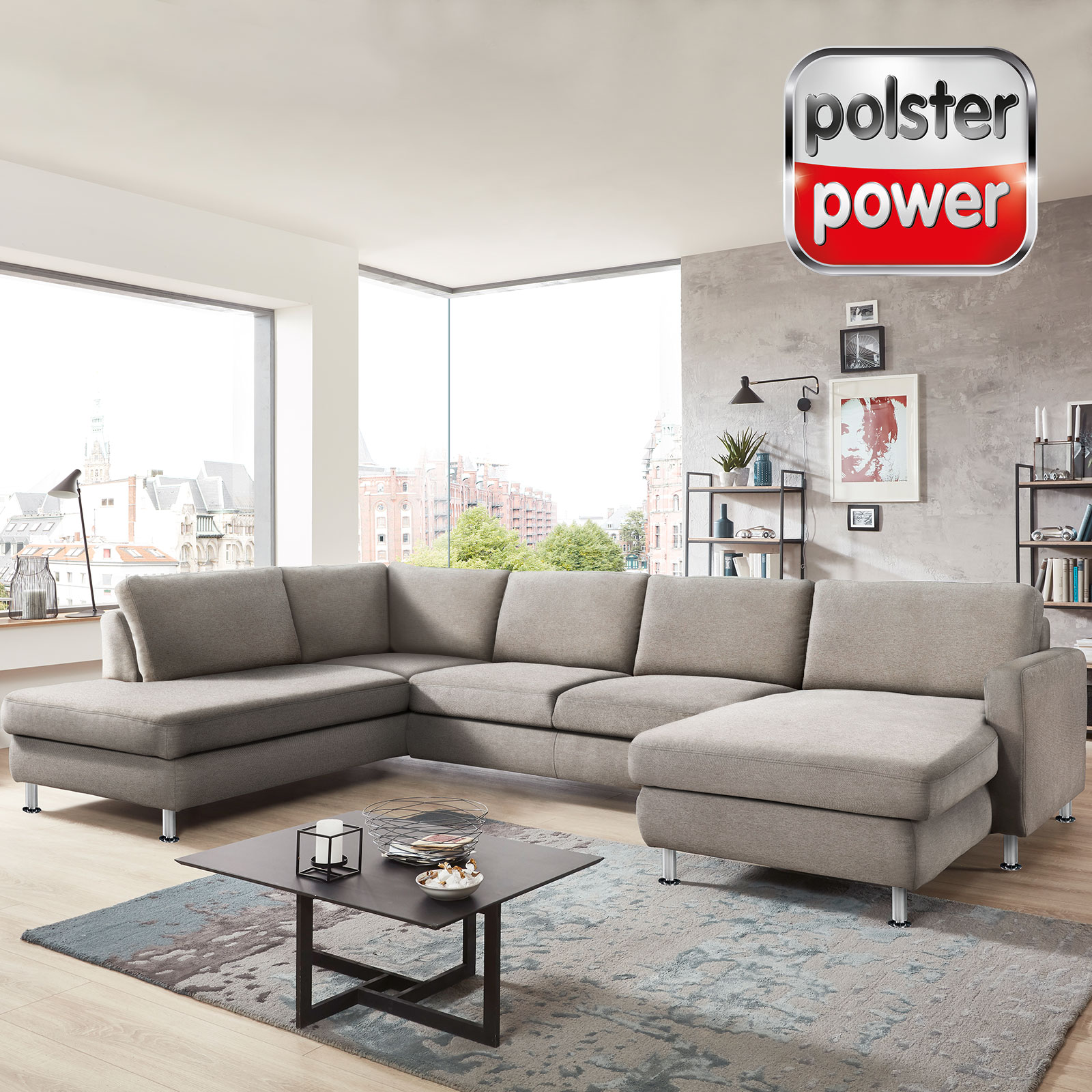 polsterpower Wohnlandschaft - granit - Basismodell - Canapé rechts