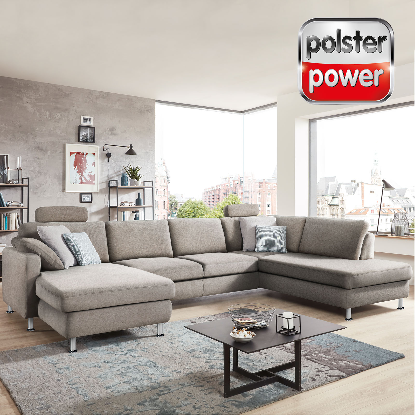 polsterpower Wohnlandschaft - granit - Liegefunktion - Canapé links