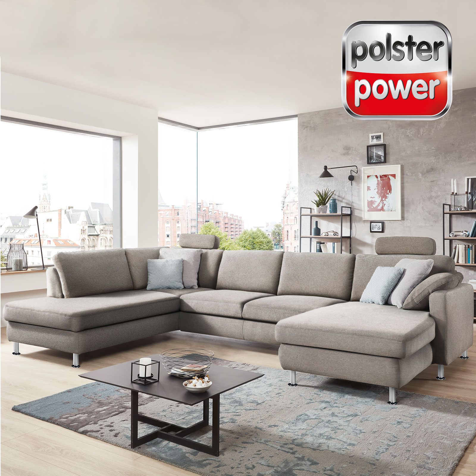 polsterpower Wohnlandschaft - granit - Liegefunktion - Canapé rechts