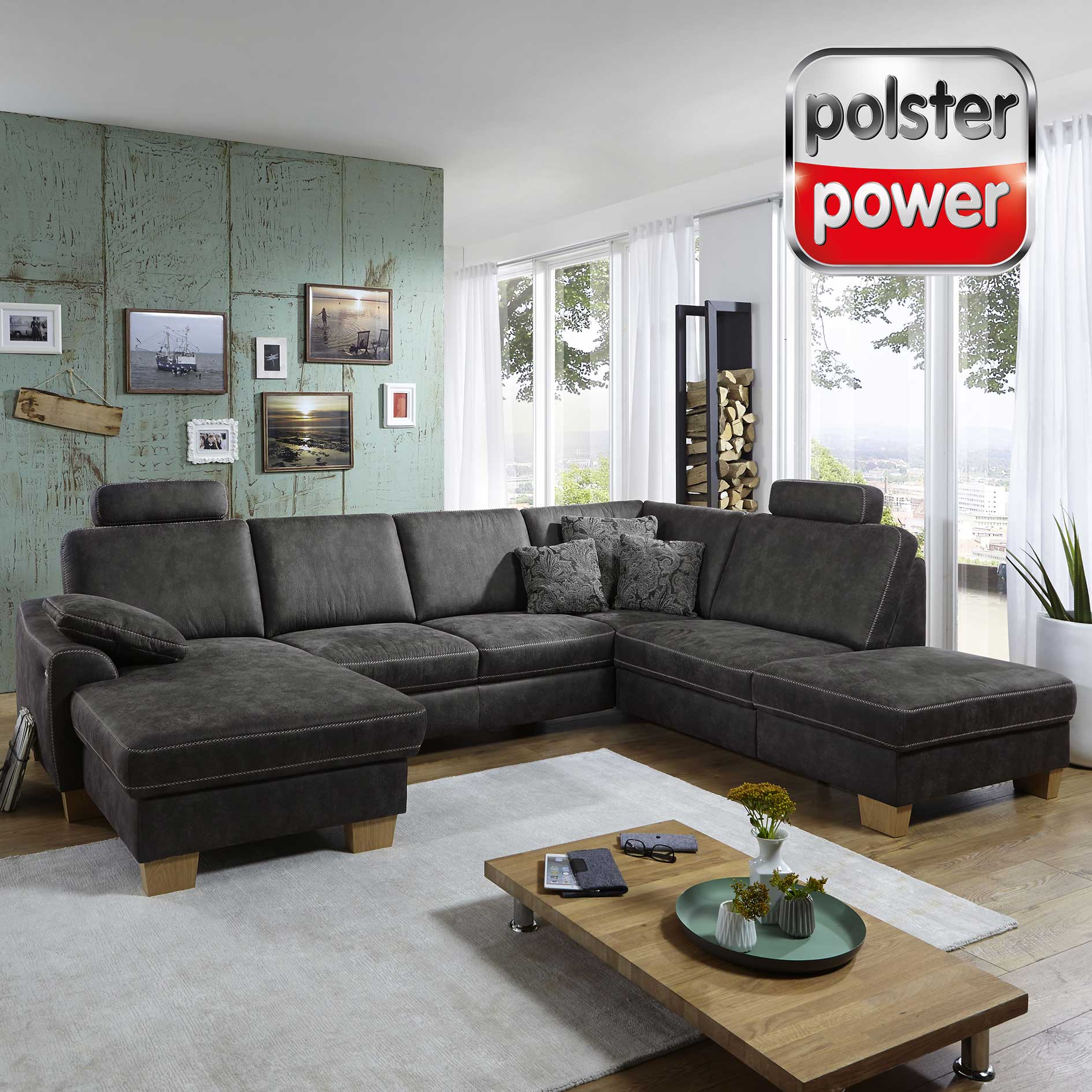 polsterpower Wohnlandschaft - grau - Basismodell - Canapé links