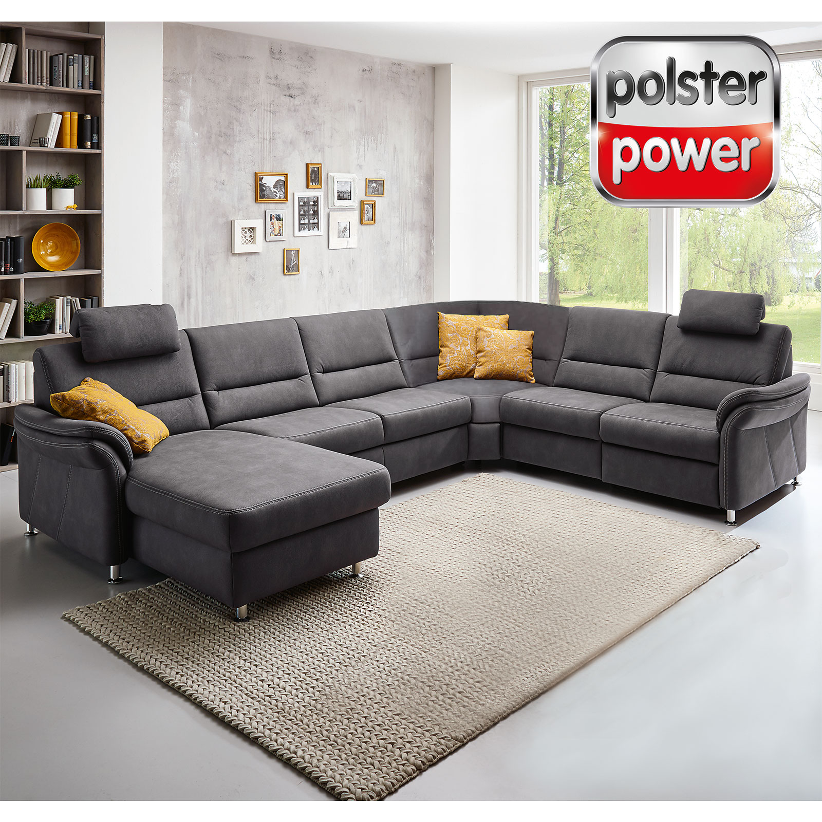 polsterpower Wohnlandschaft - grau - Basismodell - Canapé links