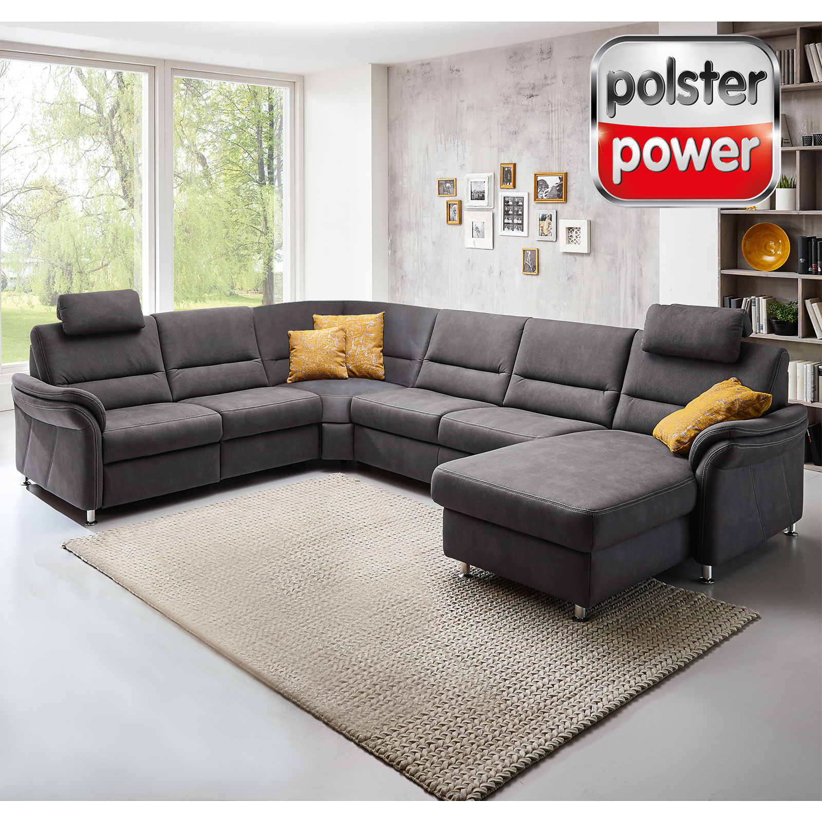 polsterpower Wohnlandschaft - grau - Basismodell - Canapé rechts