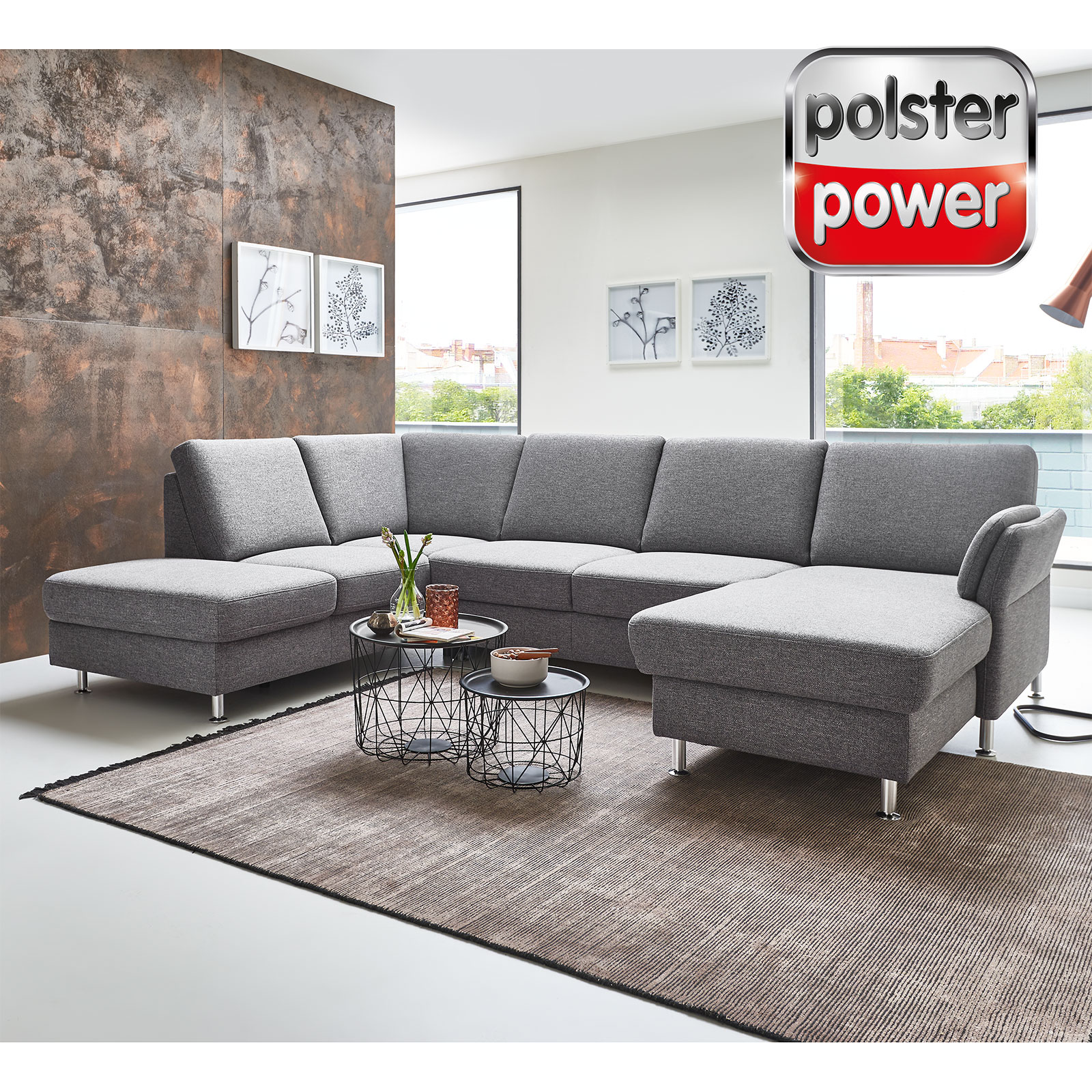 polsterpower Wohnlandschaft - grau - Flachgewebe - Canapé rechts