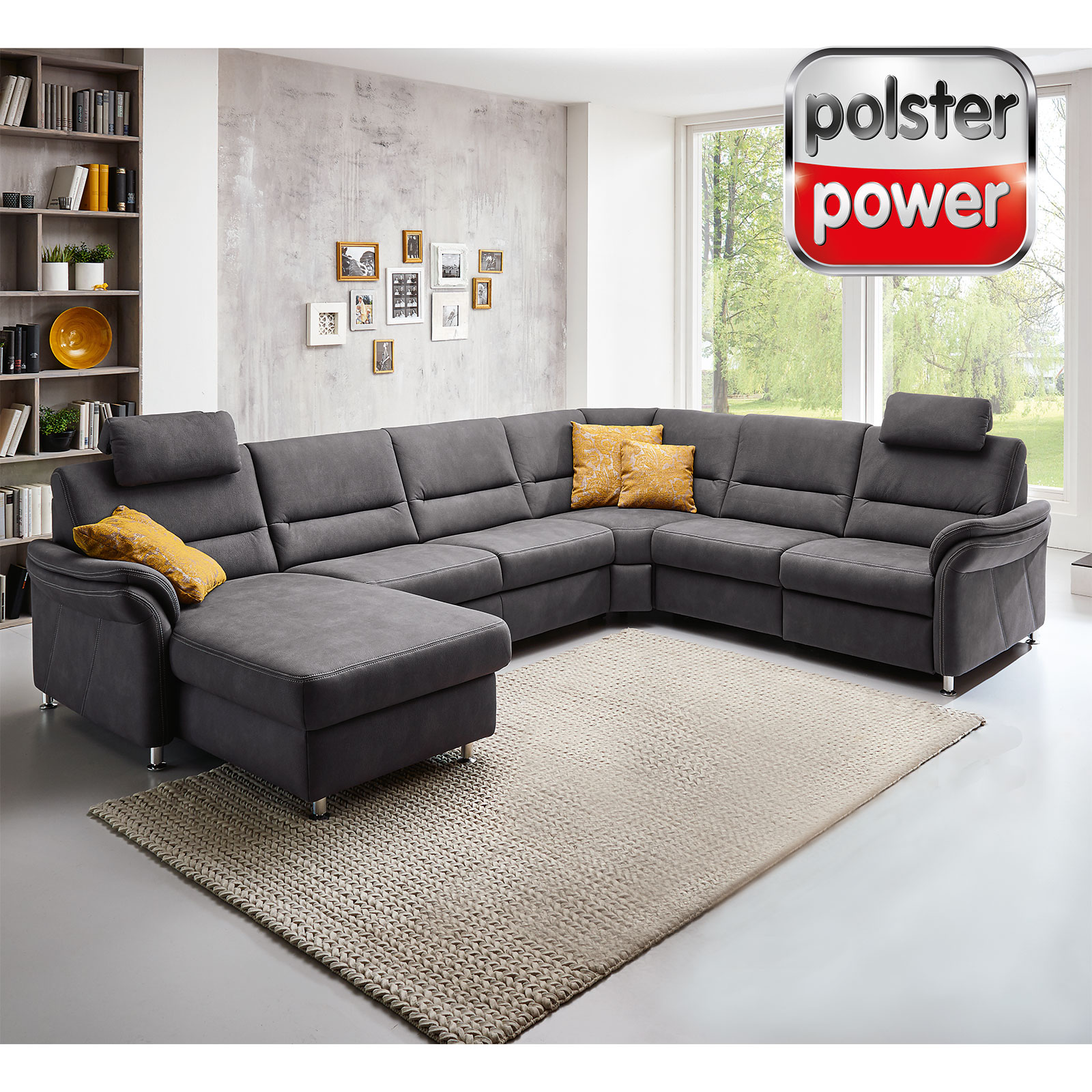 polsterpower Wohnlandschaft - grau - mit Funktionen - Canapé links