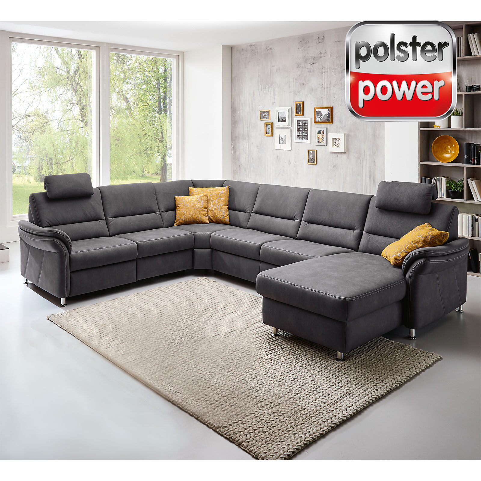 polsterpower Wohnlandschaft - grau - mit Funktionen - Canapé rechts