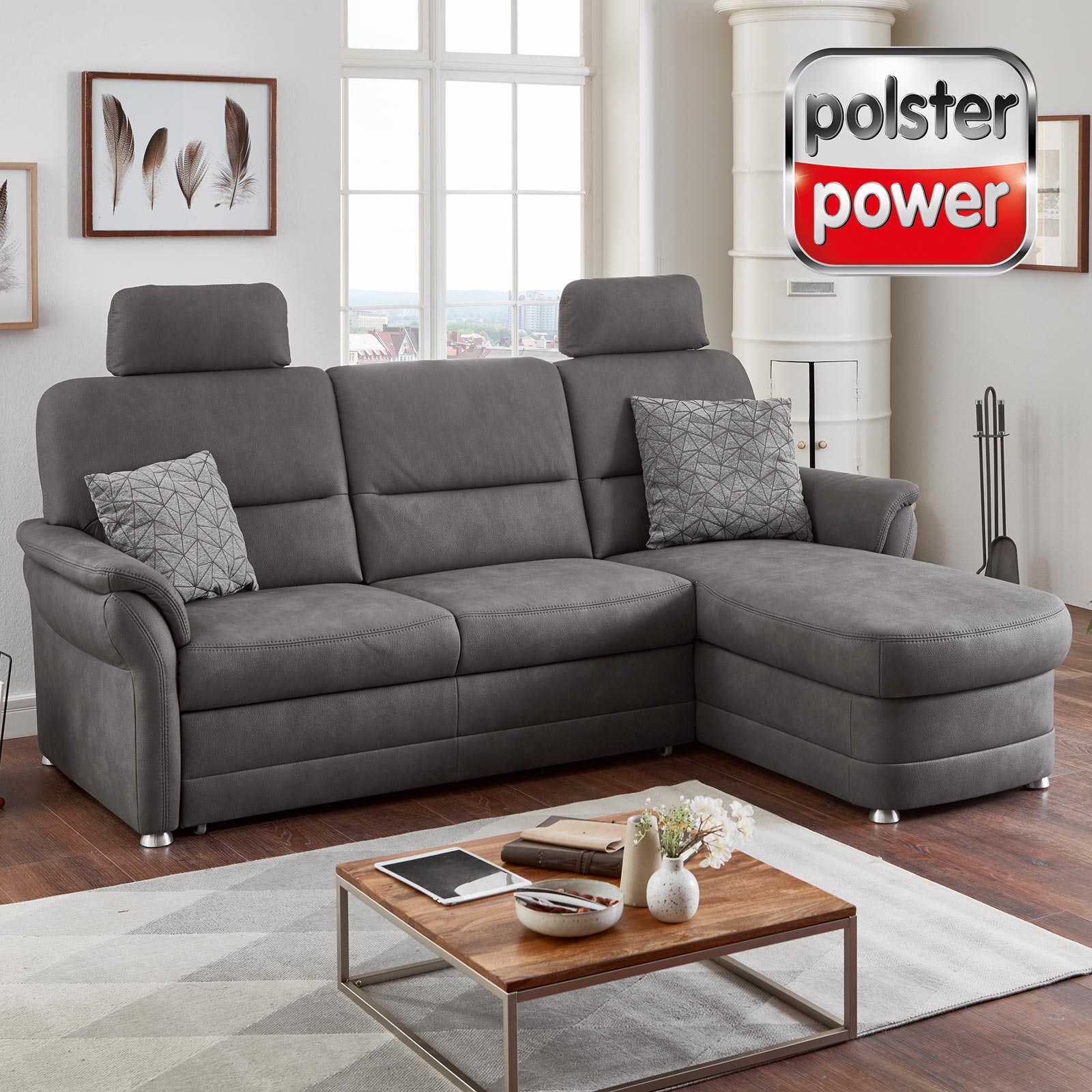 polsterpower Wohnlandschaft - grau - mit Funktionen