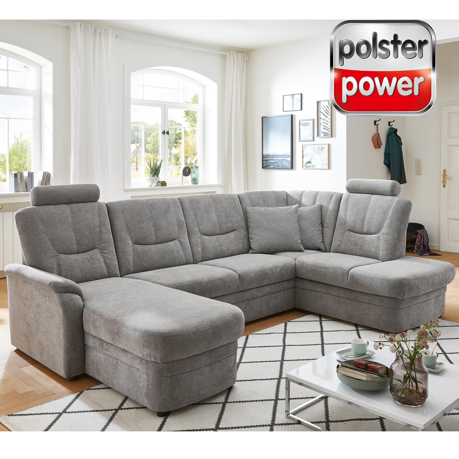 polsterpower Wohnlandschaft - grau - Querschläfer - Canapé links