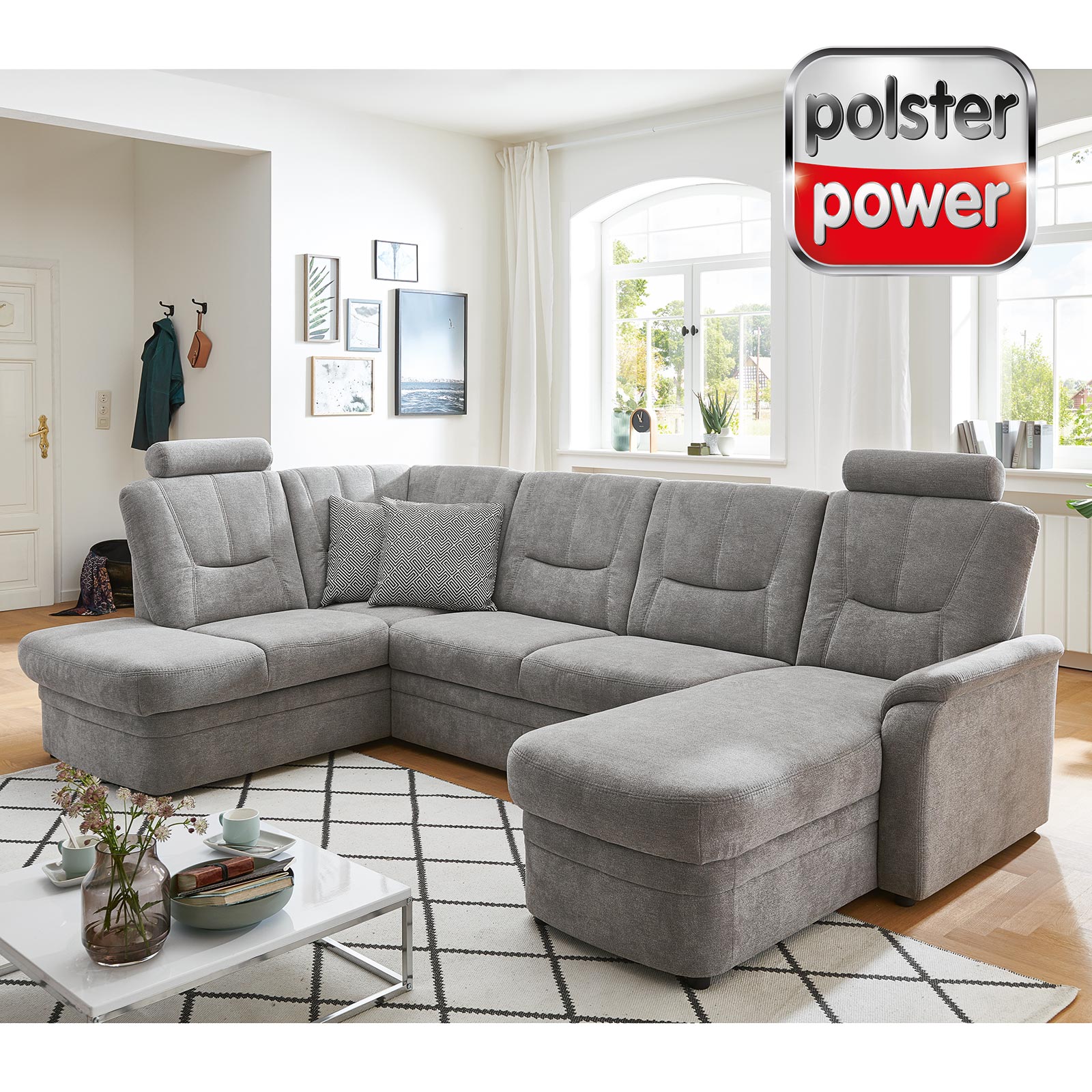 polsterpower Wohnlandschaft - grau - Querschläfer - Canapé rechts