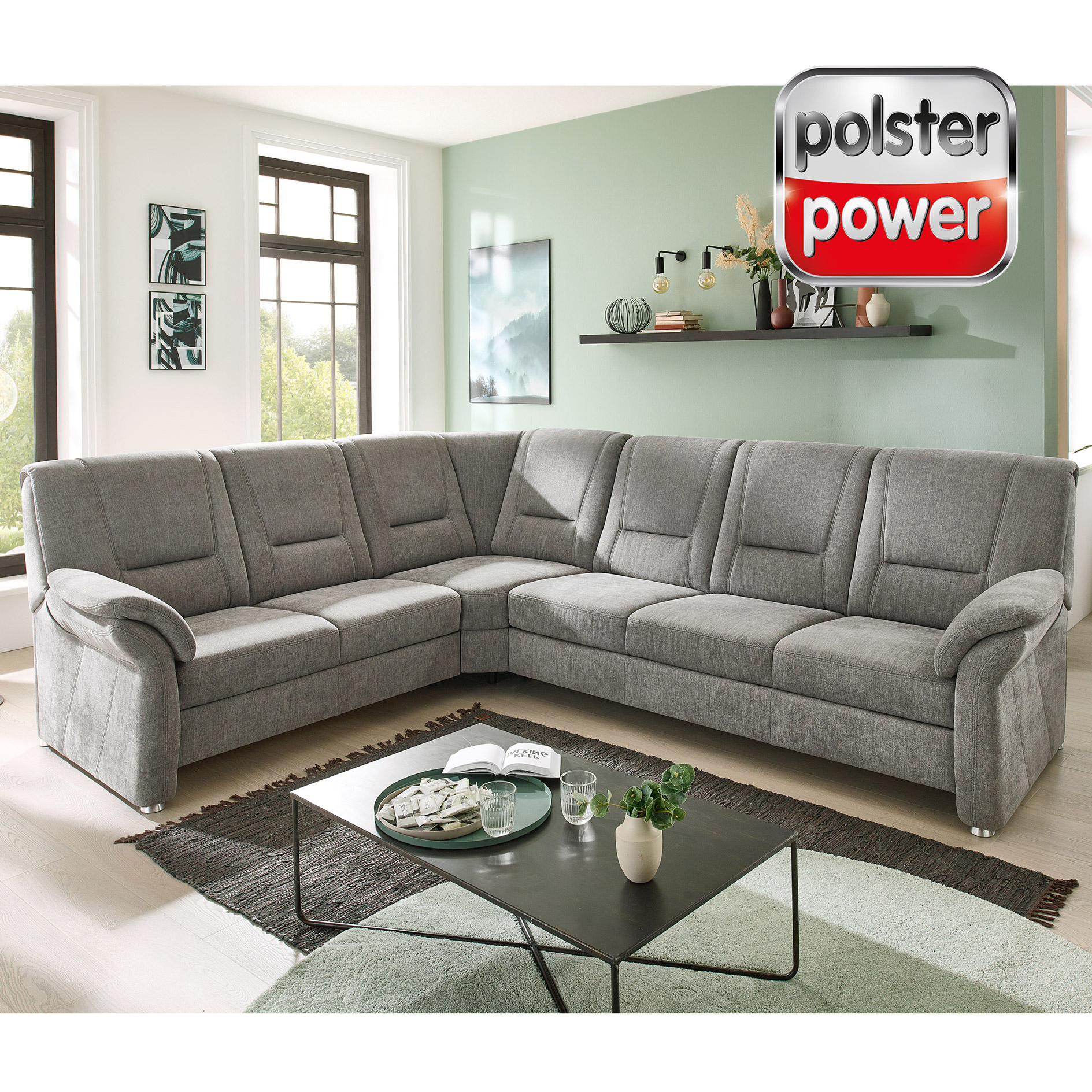 polsterpower Wohnlandschaft - grey - 3-Sitzer links - mit Liegefunktion