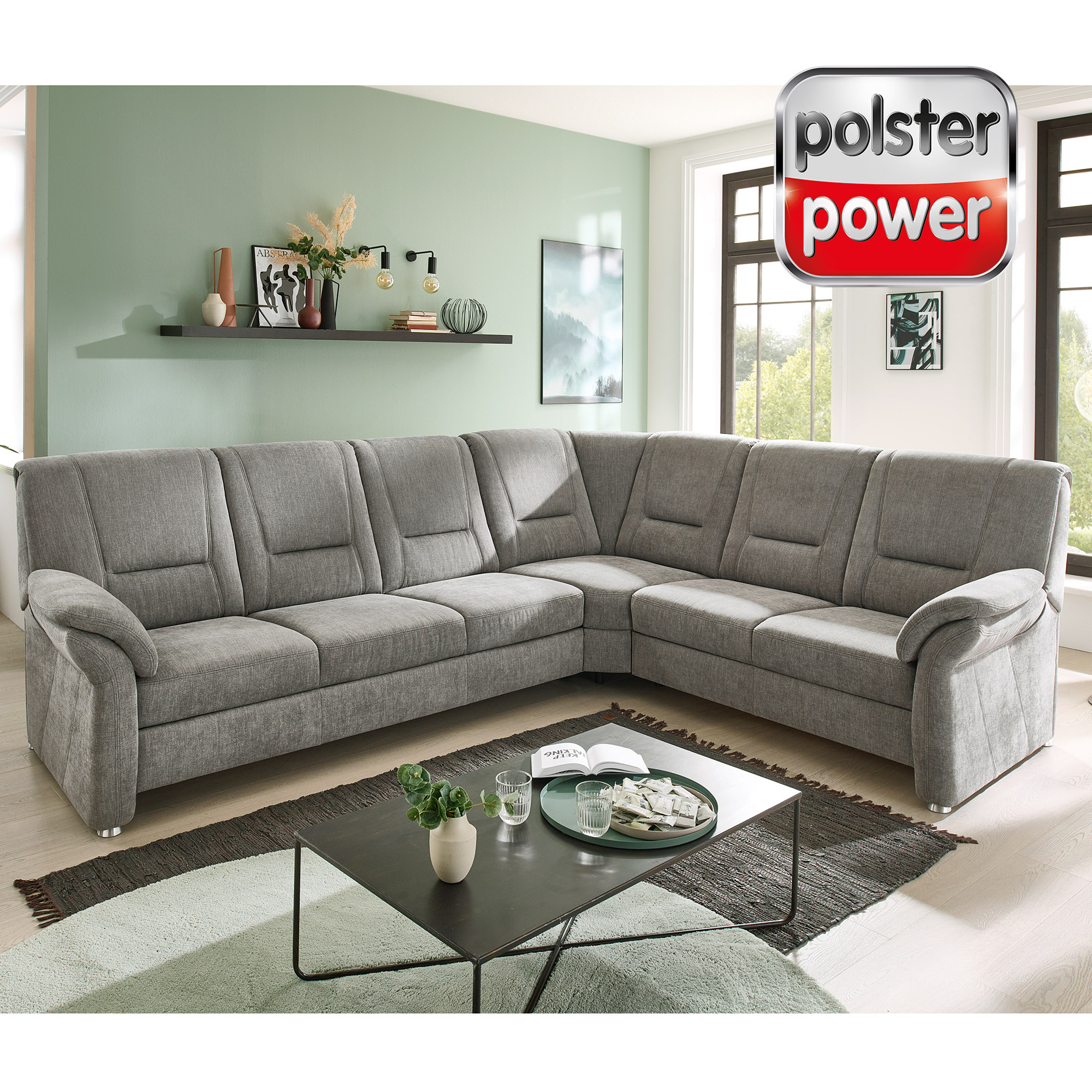 polsterpower Wohnlandschaft - grey - 3-Sitzer rechts - mit Liegefunktion