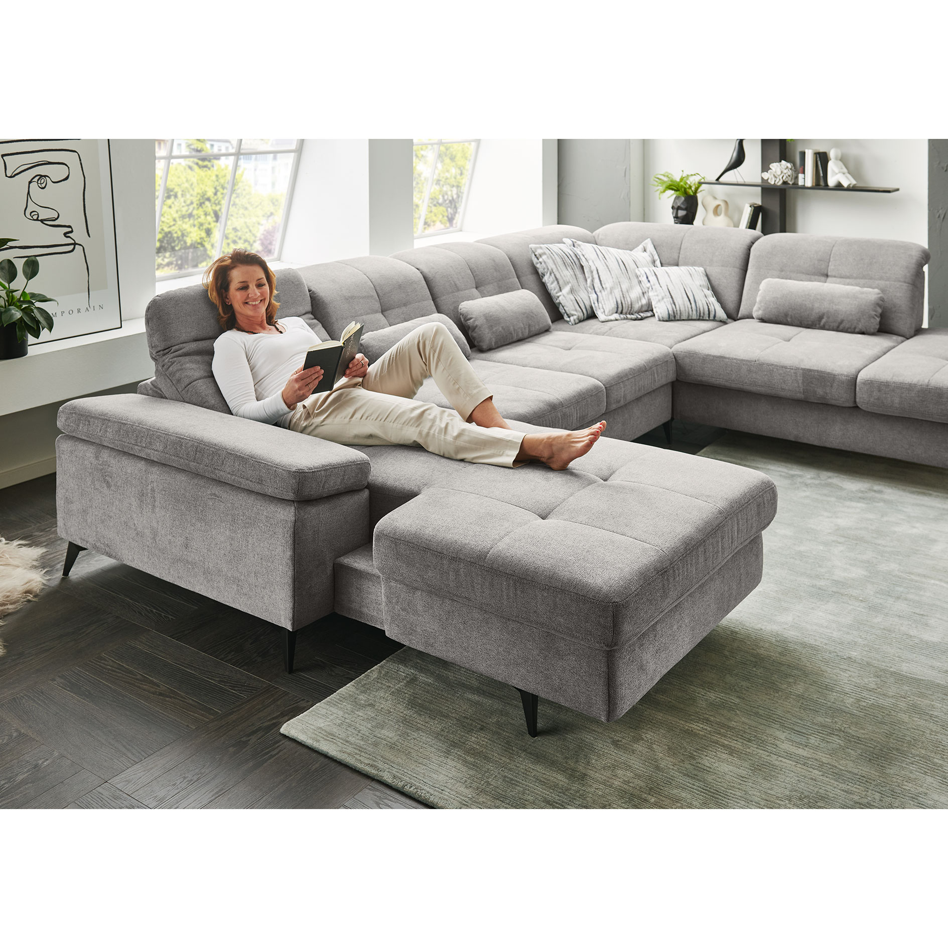 polsterpower Wohnlandschaft - grey - mit Funktionen - Canapé links