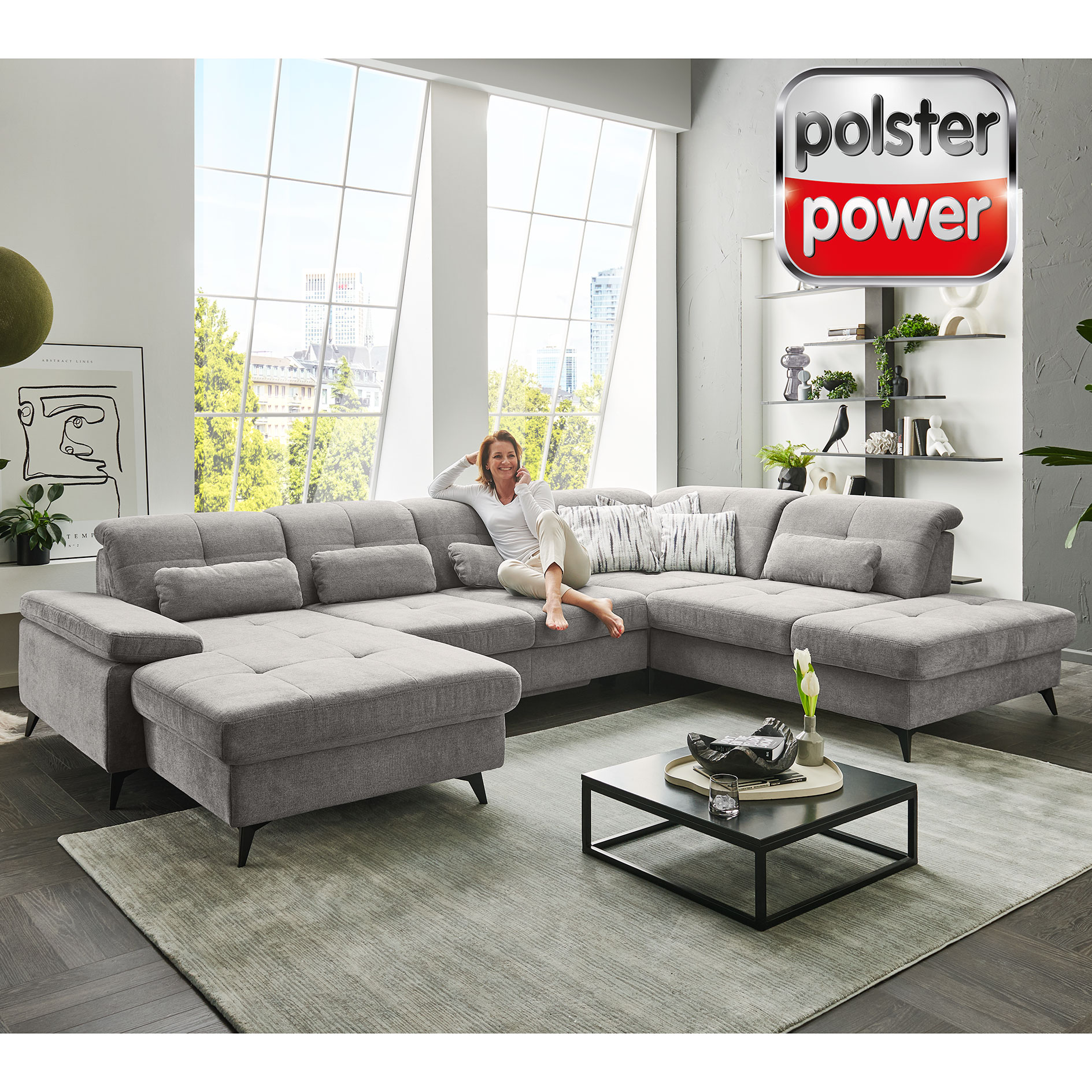 polsterpower Wohnlandschaft - grey - mit Funktionen - Canapé links
