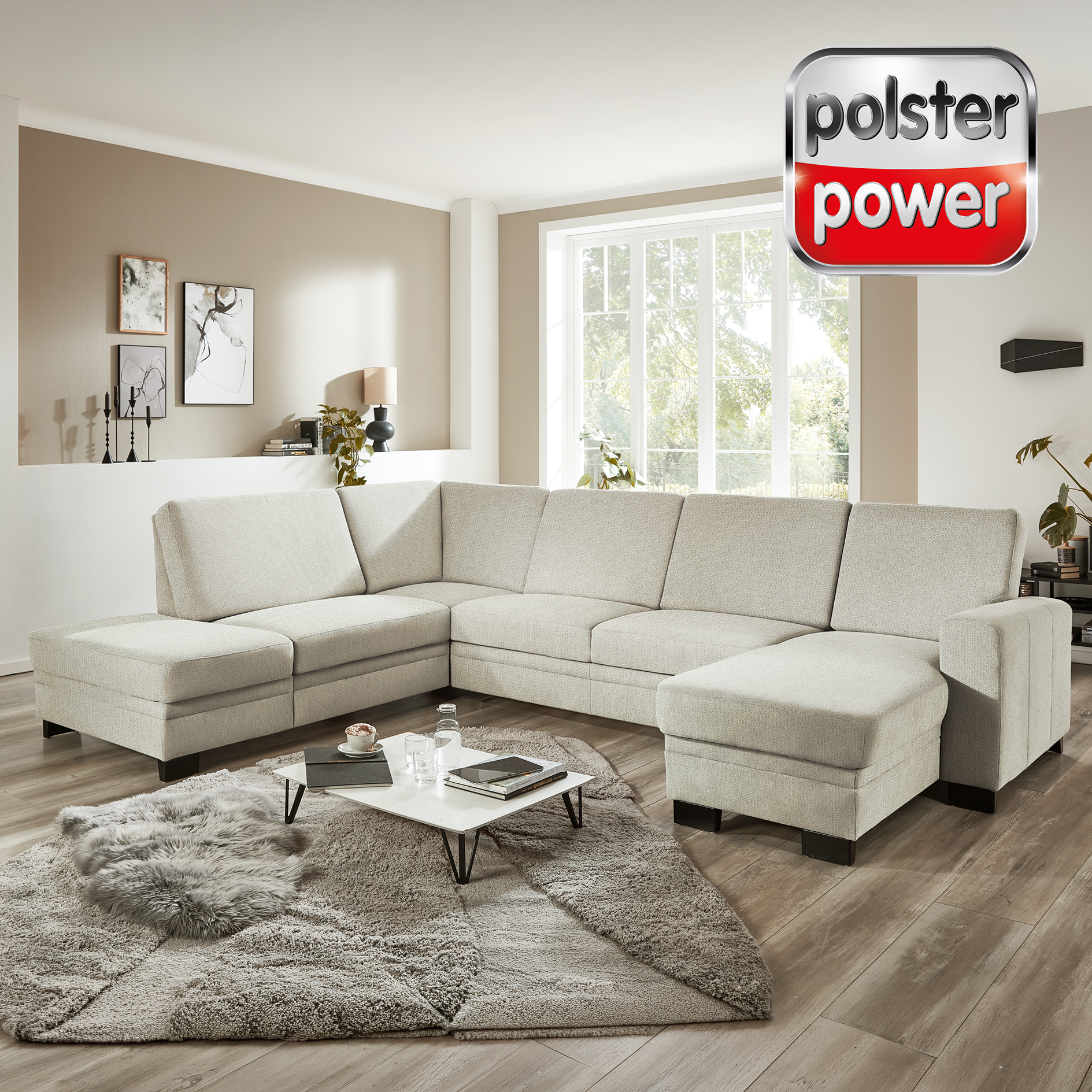 polsterpower Wohnlandschaft - natur - mit Funktionen - Canapé rechts
