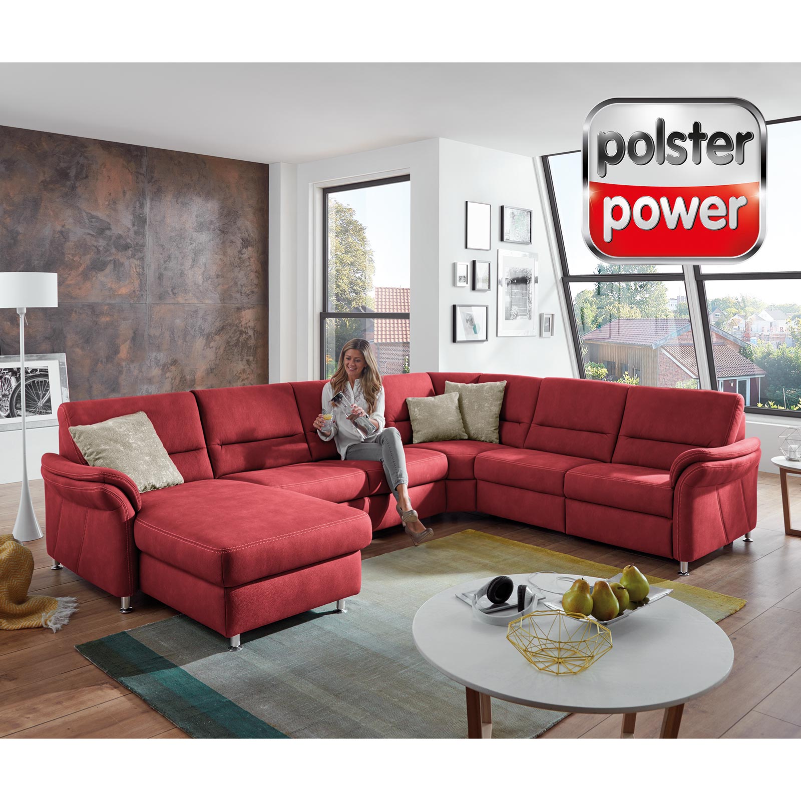 polsterpower Wohnlandschaft - rot - Basismodell - Canapé links