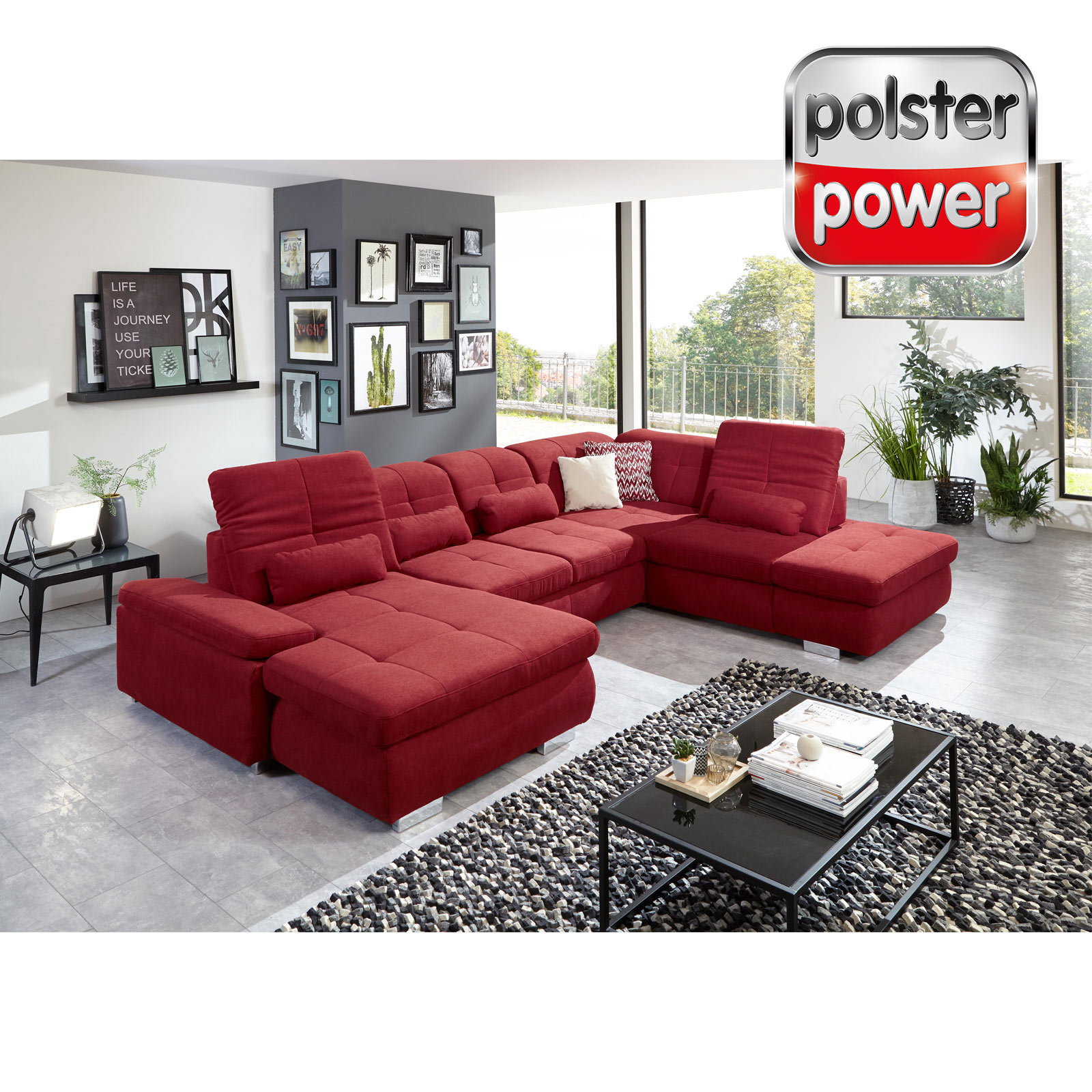 polsterpower Wohnlandschaft - rot - Microchenille - Basismodell -  Canapé links
