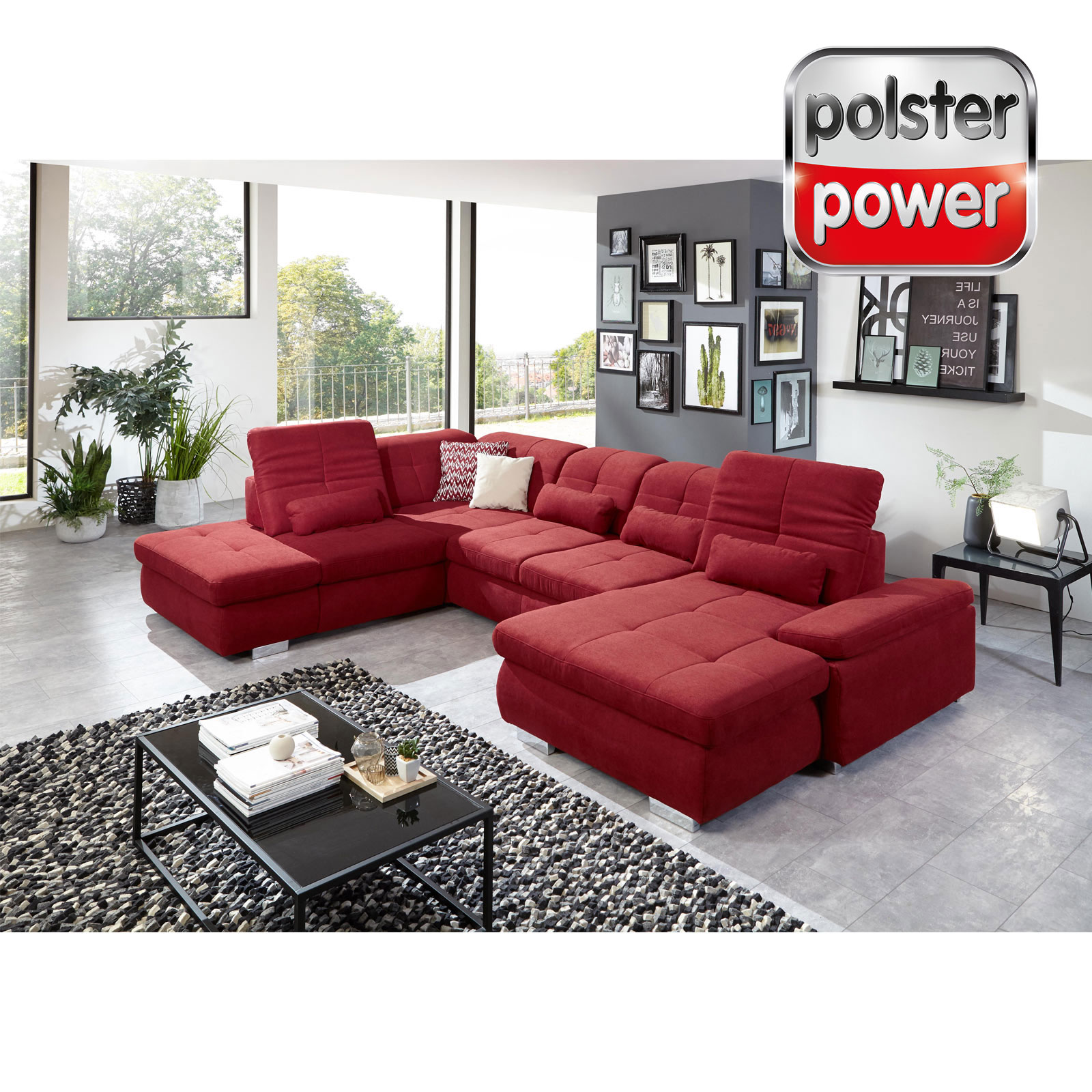 polsterpower Wohnlandschaft - rot - Microchenille - Basismodell - Canapé rechts