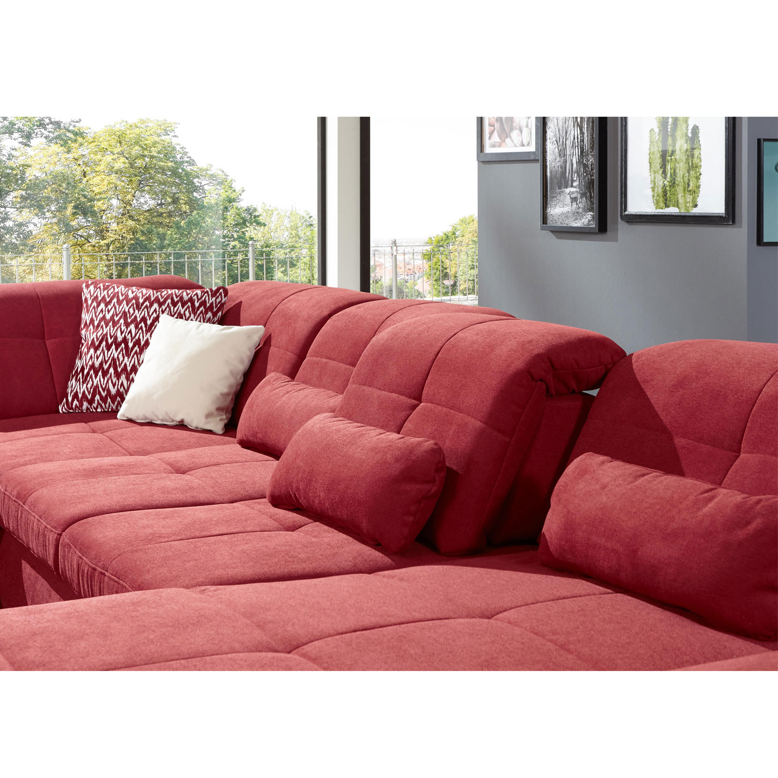 polsterpower Wohnlandschaft - rot - Microchenille - mit Funktionen - Canapé rechts