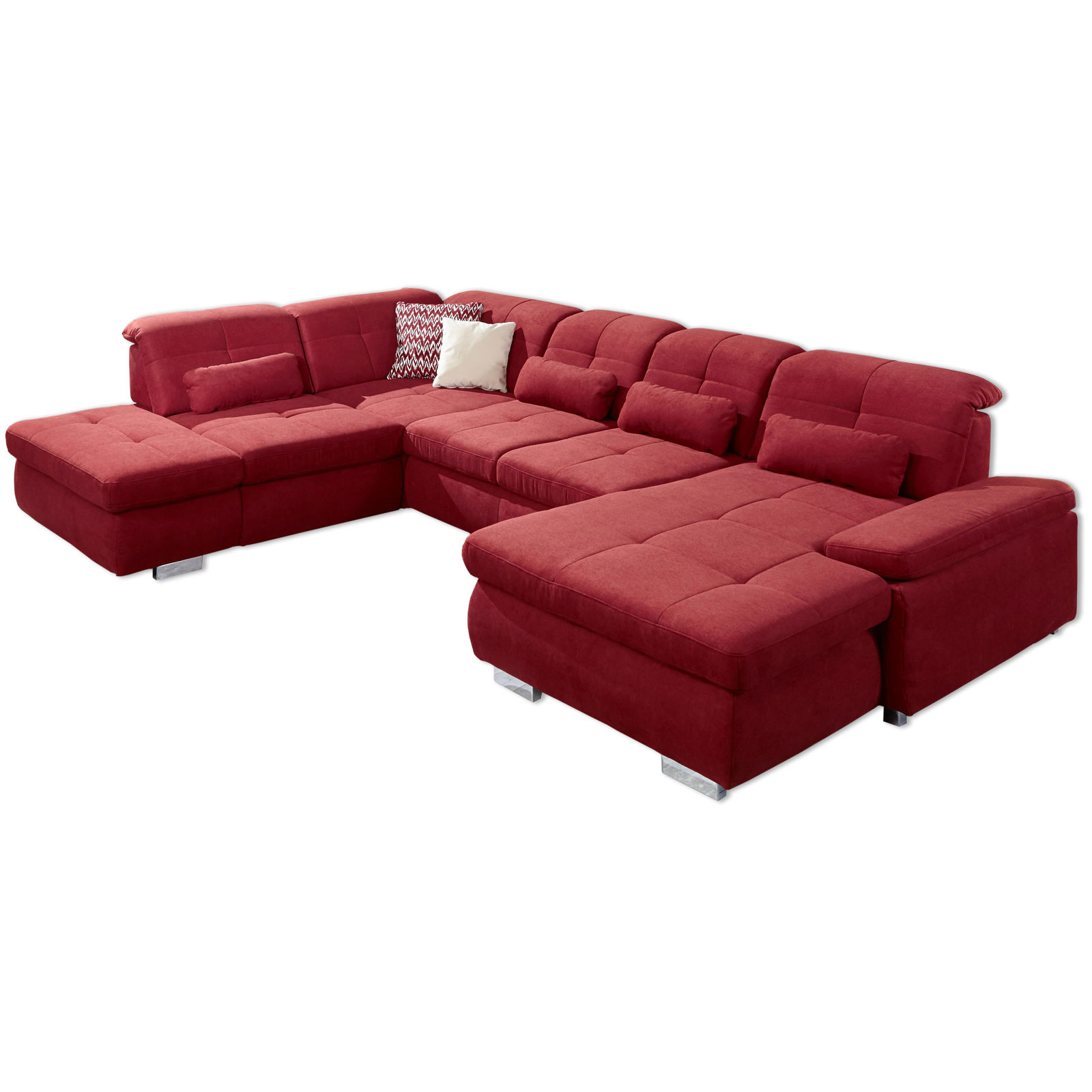 polsterpower Wohnlandschaft - rot - Microchenille - mit Funktionen - Canapé rechts