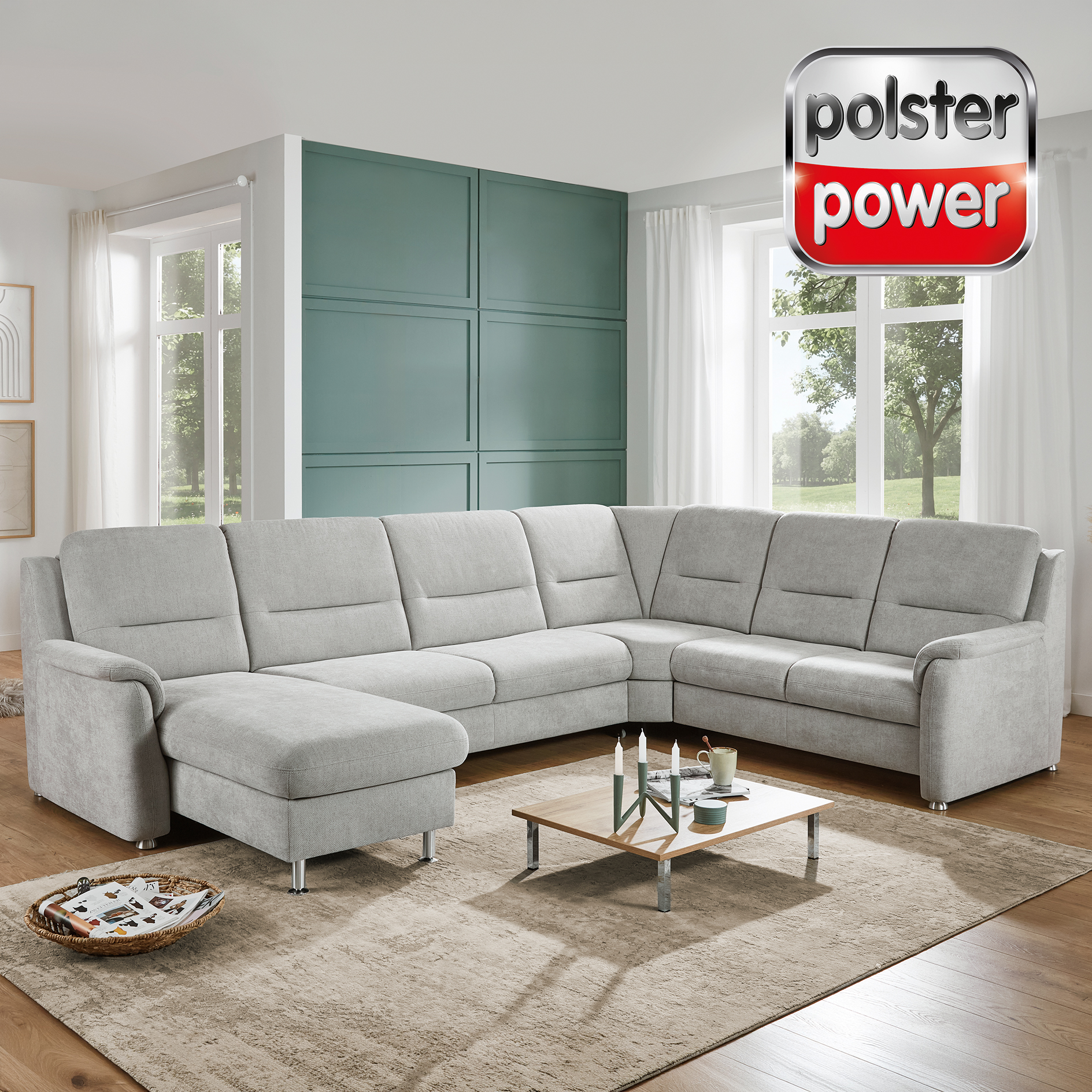 polsterpower Wohnlandschaft - silver - Basismodell - Canapé links