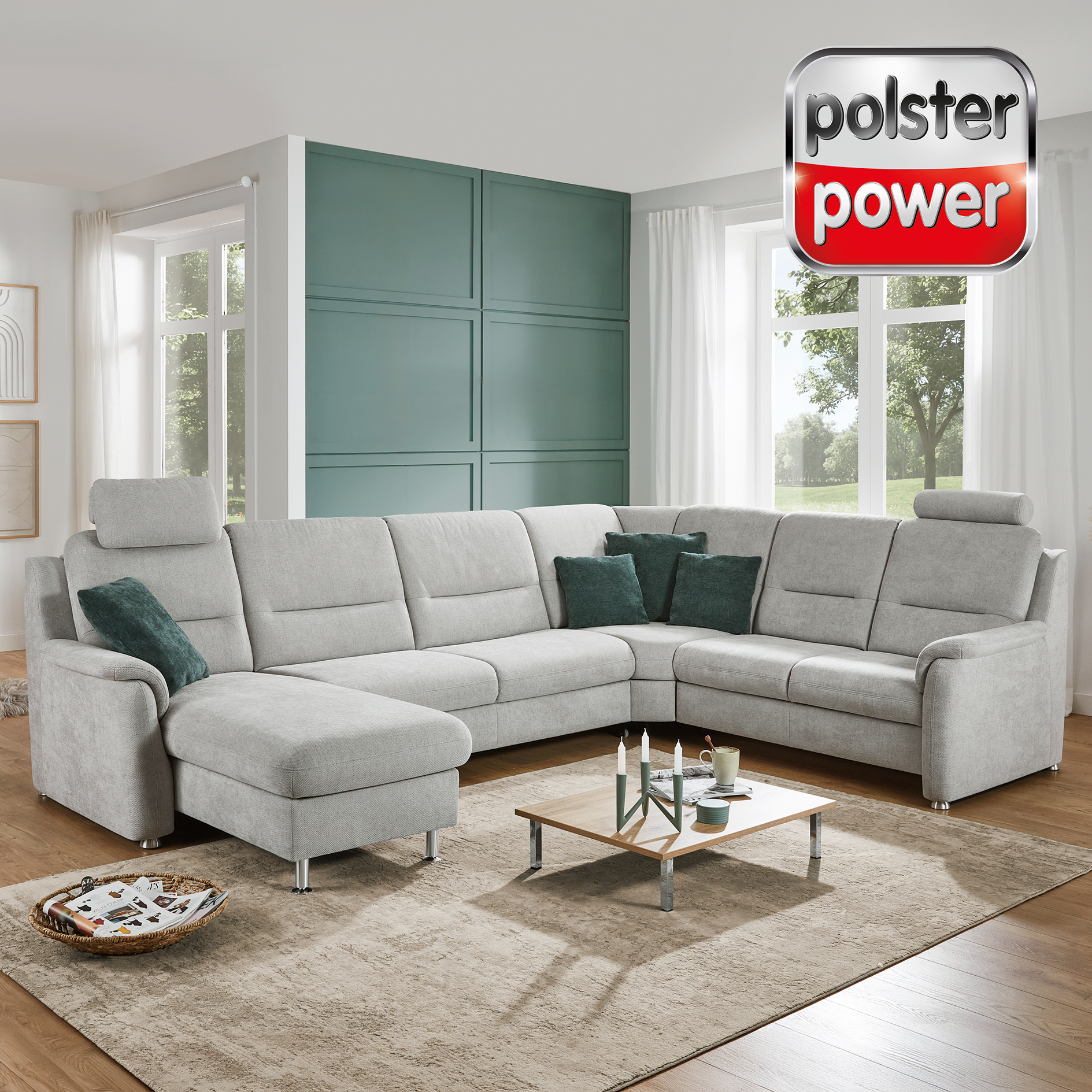 polsterpower Wohnlandschaft - silver - mit Funktion - Canapé links