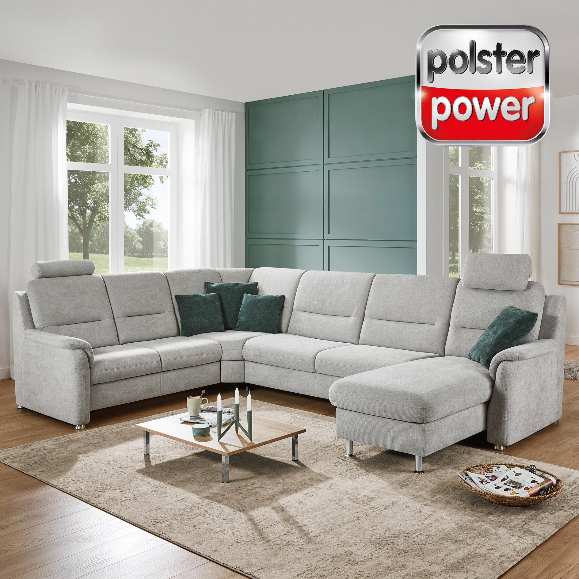 polsterpower Wohnlandschaft - silver - mit Funktion - Canapé rechts
