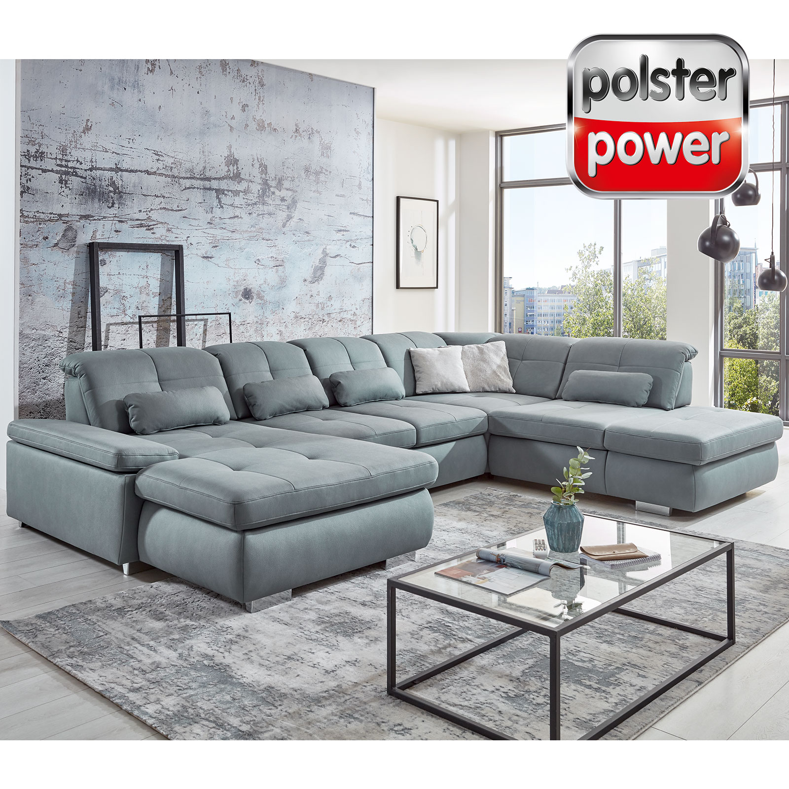 polsterpower Wohnlandschaft - steel - Ottomane links - Liegefunktion