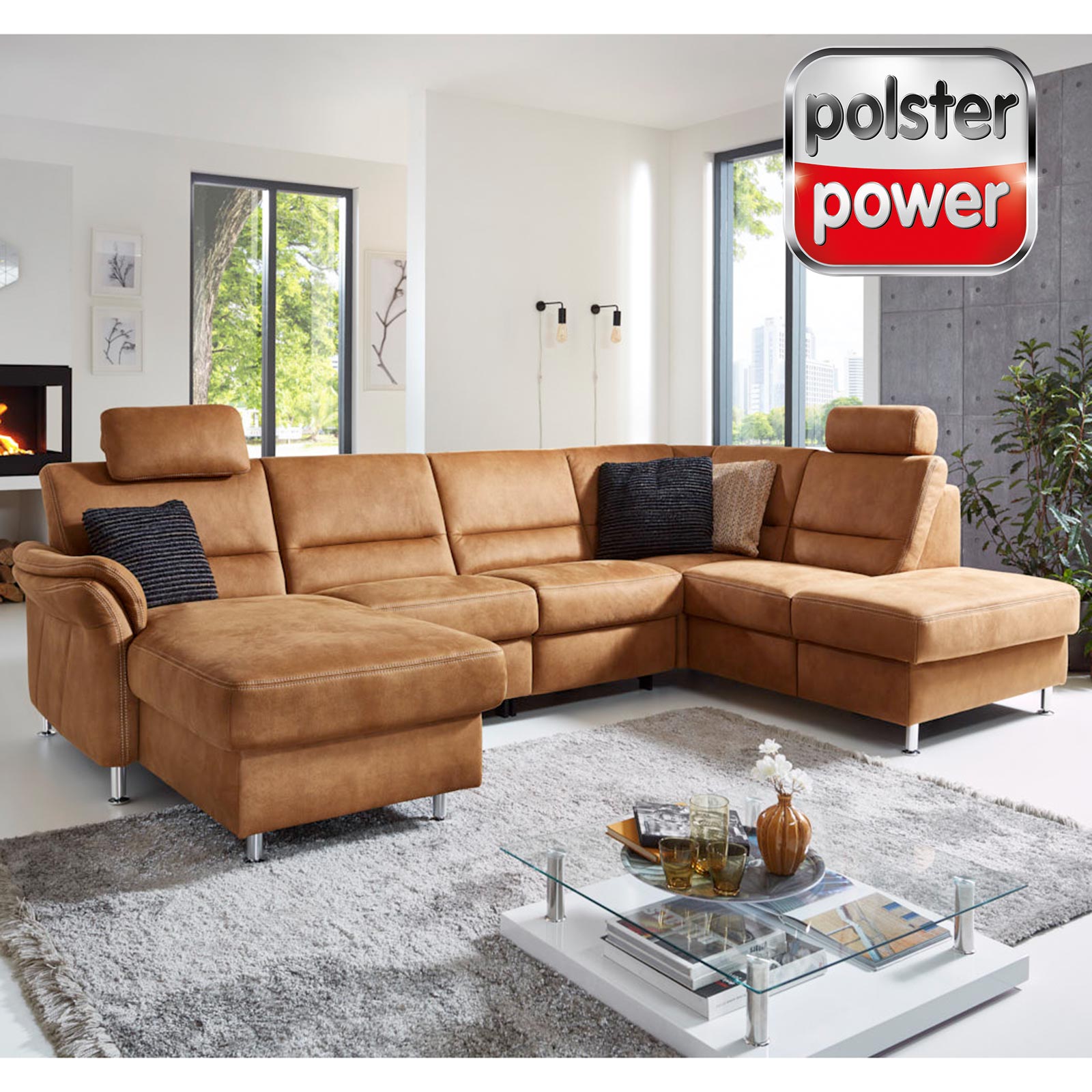 polsterpower Wohnlandschaft - zimt - mit Funktionen - Canapé links