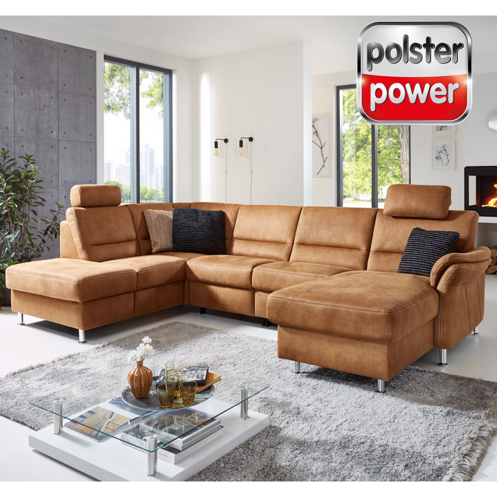 polsterpower Wohnlandschaft - zimt - mit Funktionen - Canapé rechts