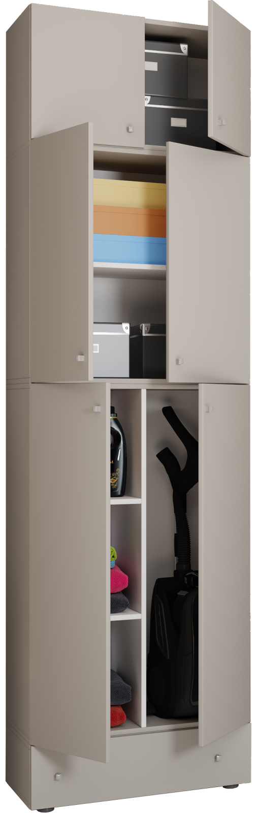 Putzschrank LONA XXL - grau - Aufsatz und Schublade - 240 cm hoch