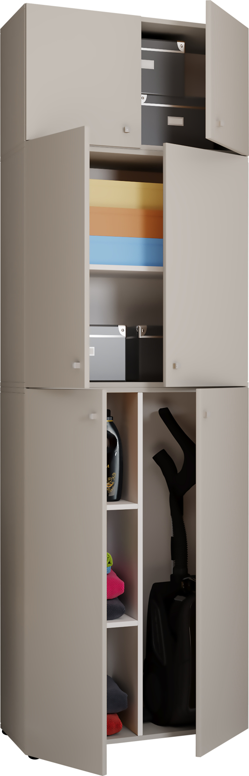 Putzschrank LONA XXL - grau - mit Aufsatz - 223 cm hoch