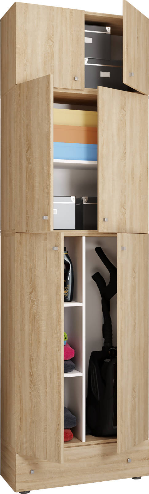 Putzschrank LONA XXL - Sonoma Eiche - Aufsatz und Schublade - 240 cm hoch