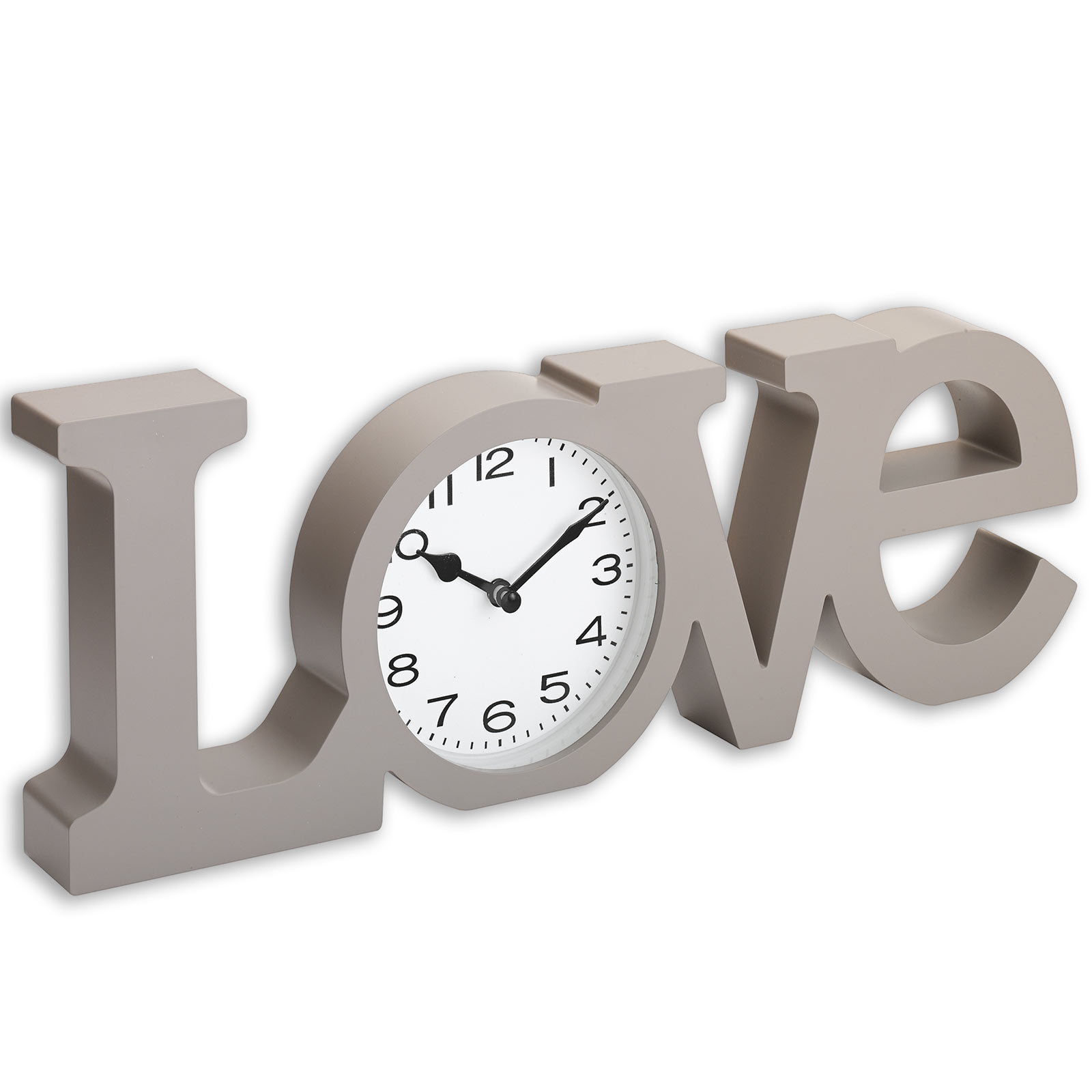 Quarz-Tischuhr - graubeige - LOVE-Schriftzug