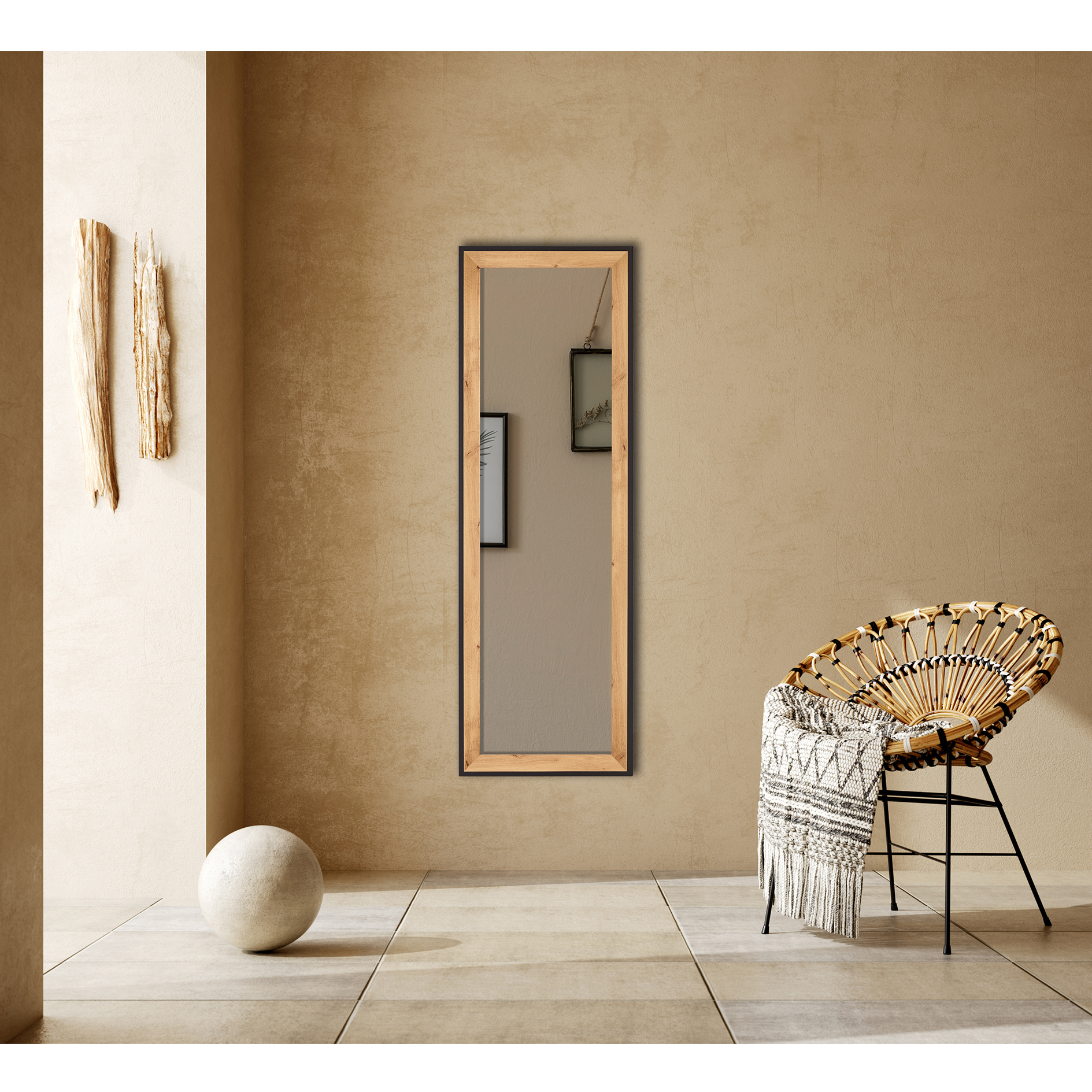 Rahmenspiegel - Artisan Eiche - schwarz - 50x150 cm