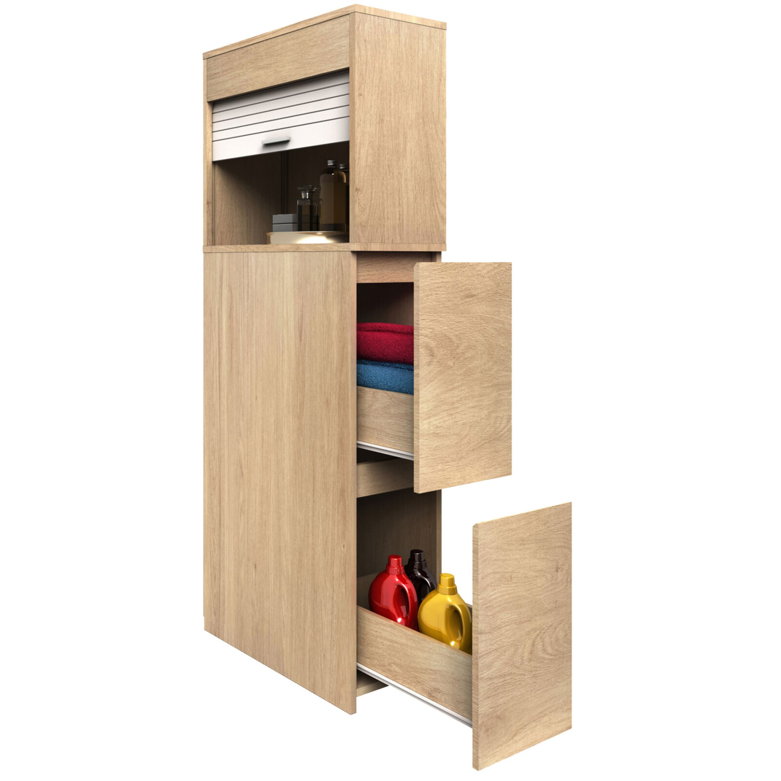 Raumteiler TASALO - Honig Eiche - Fach mit Rolllade