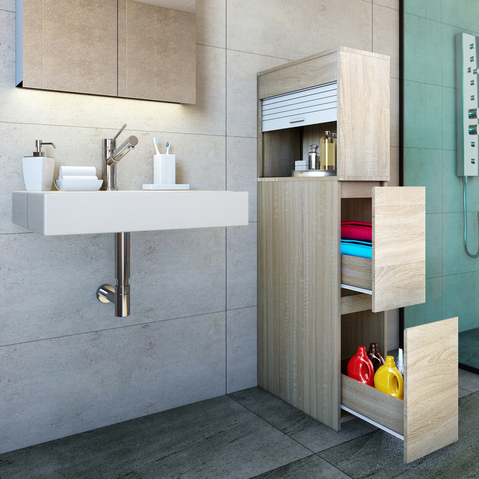 raumteiler tasalo - honig eiche - fach mit rolllade