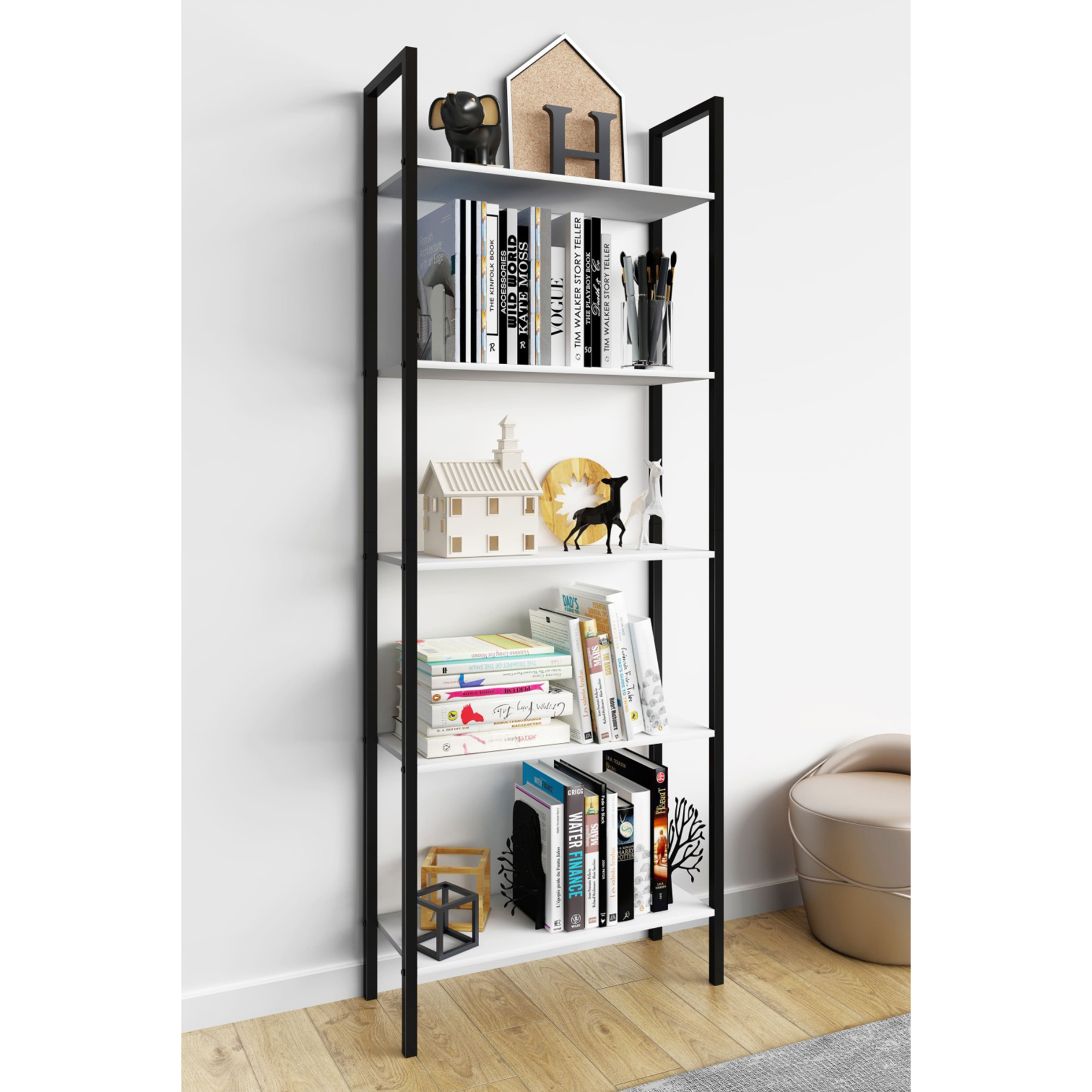 Regal FLAKOS - schwarz-weiß - 5 Fächer - 165 cm hoch