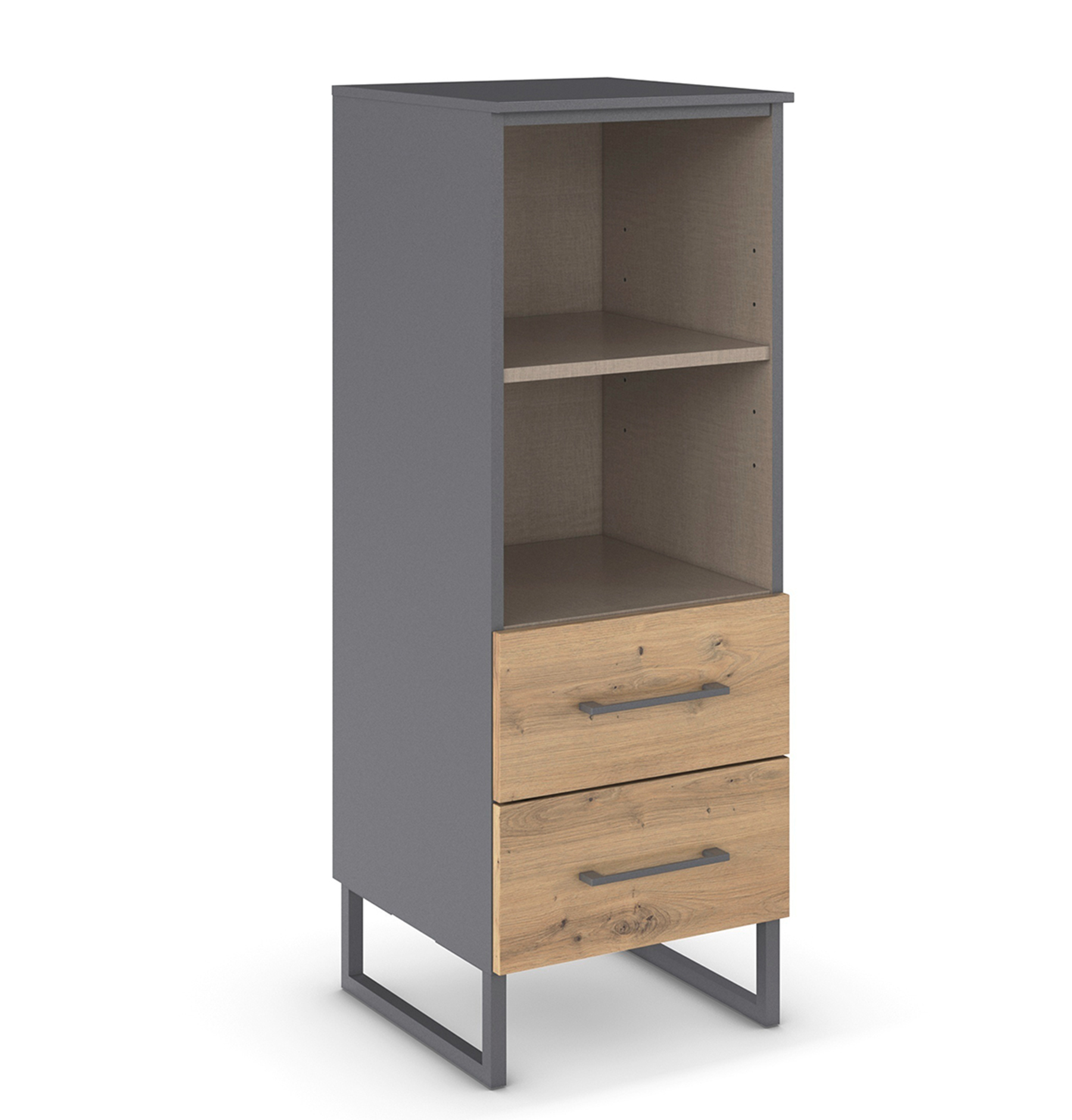 Regal - grau-metallic - Artisan Eiche - 2 Schubkästen - 40x111 cm
