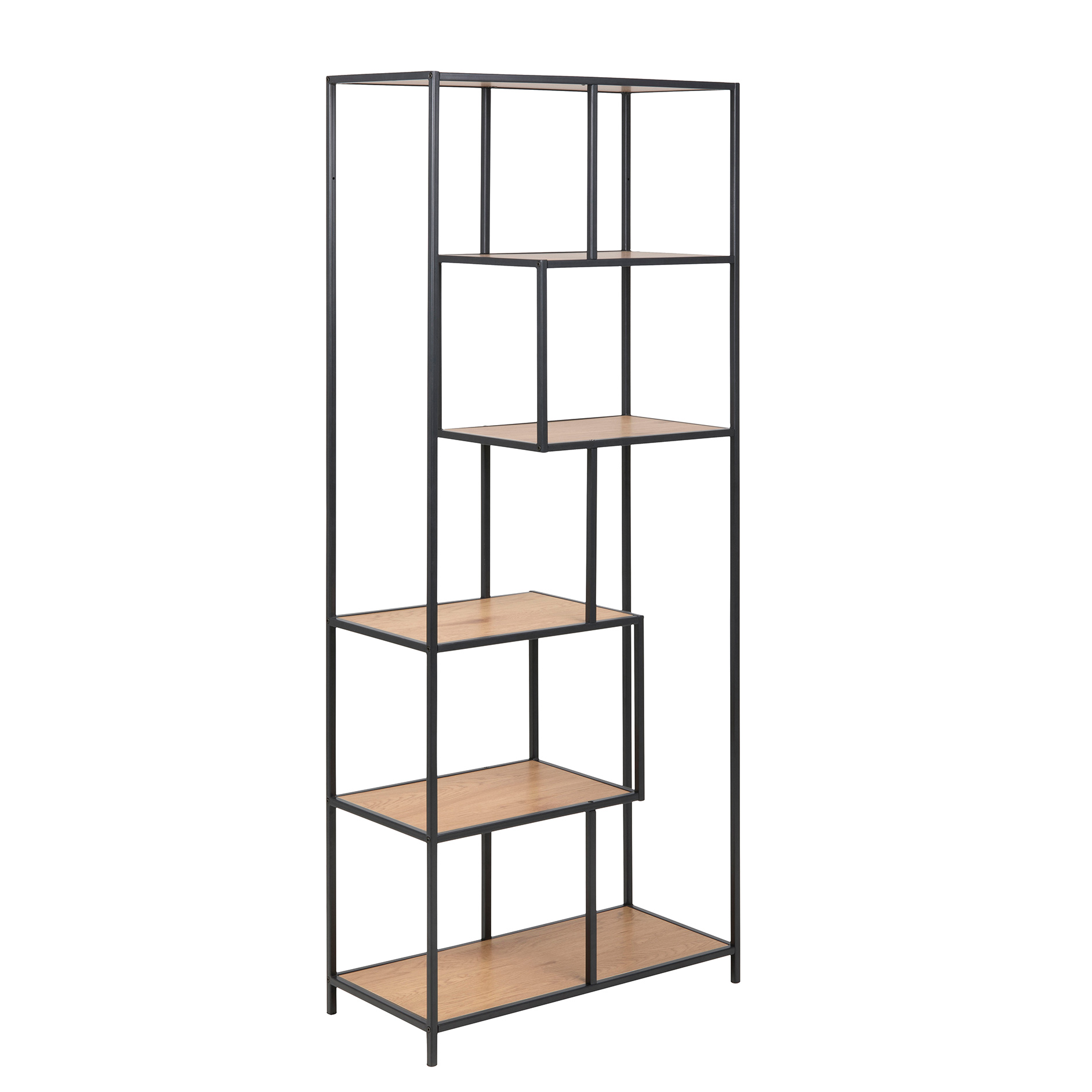 Regal SEAFORD - schwarz-Wildeiche - 5 Ablagen - 77 cm breit