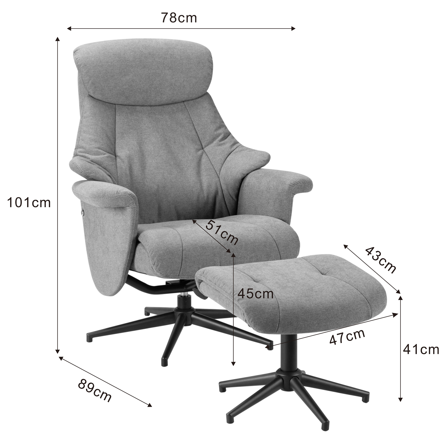 Relaxsessel mit Hocker - anthrazit - mit Drehfunktion