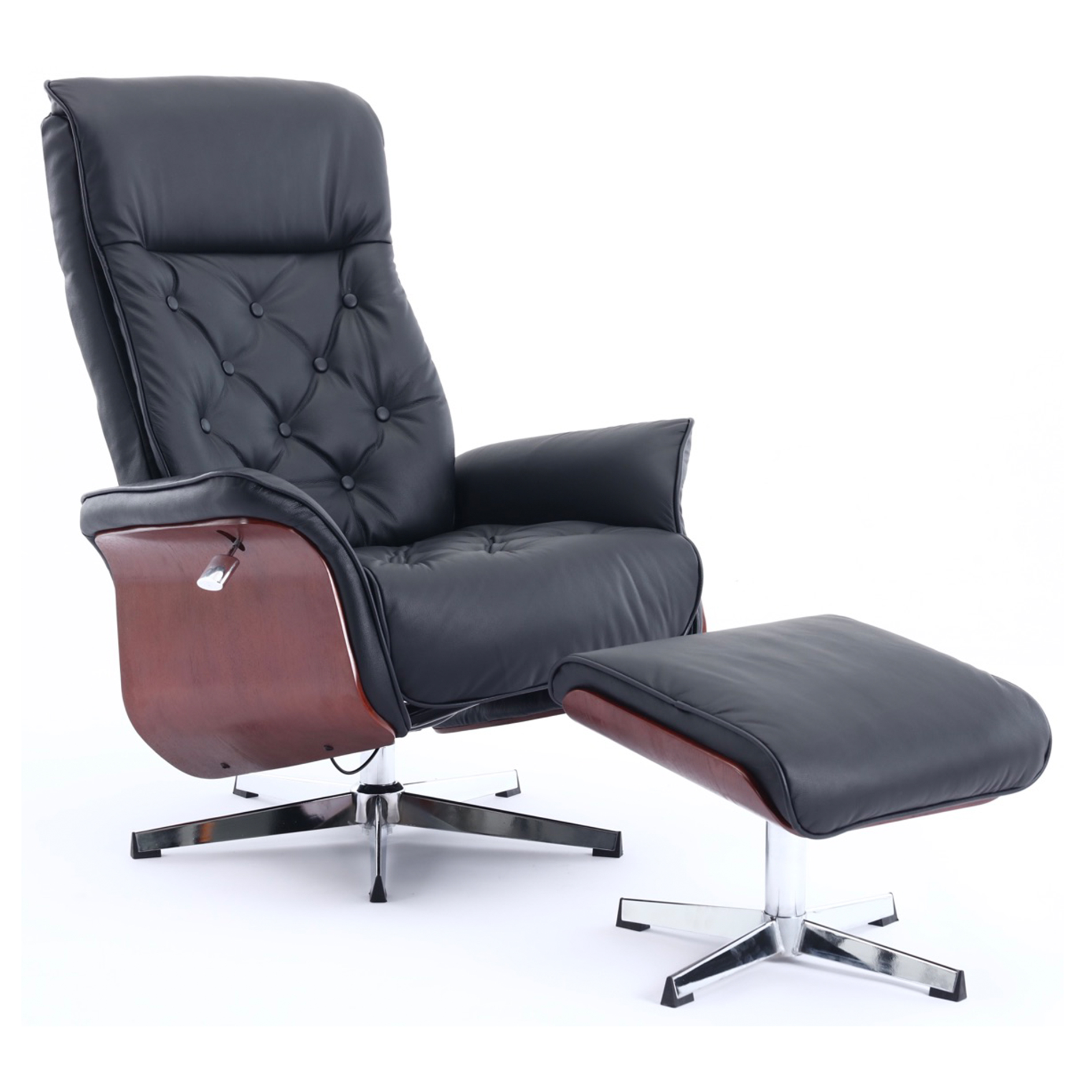 Relaxsessel mit Hocker - schwarz - Echtleder