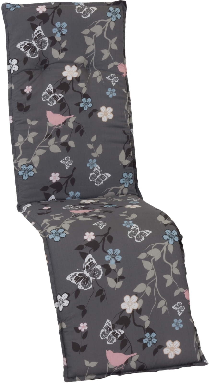 Relaxstuhl-Auflage - grau - Blumen - 171x50 cm