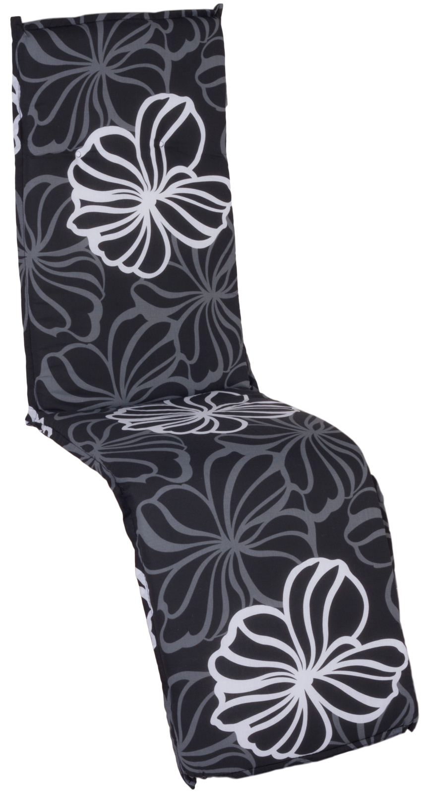 Relaxstuhl-Auflage - schwarz-weiß - Blumen - 171x50 cm