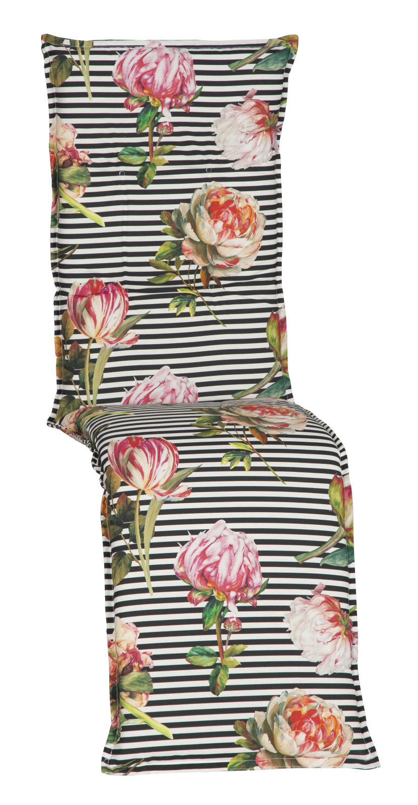 Relaxstuhl-Auflage - schwarz-weiß-pink - Blume - 171x50 cm